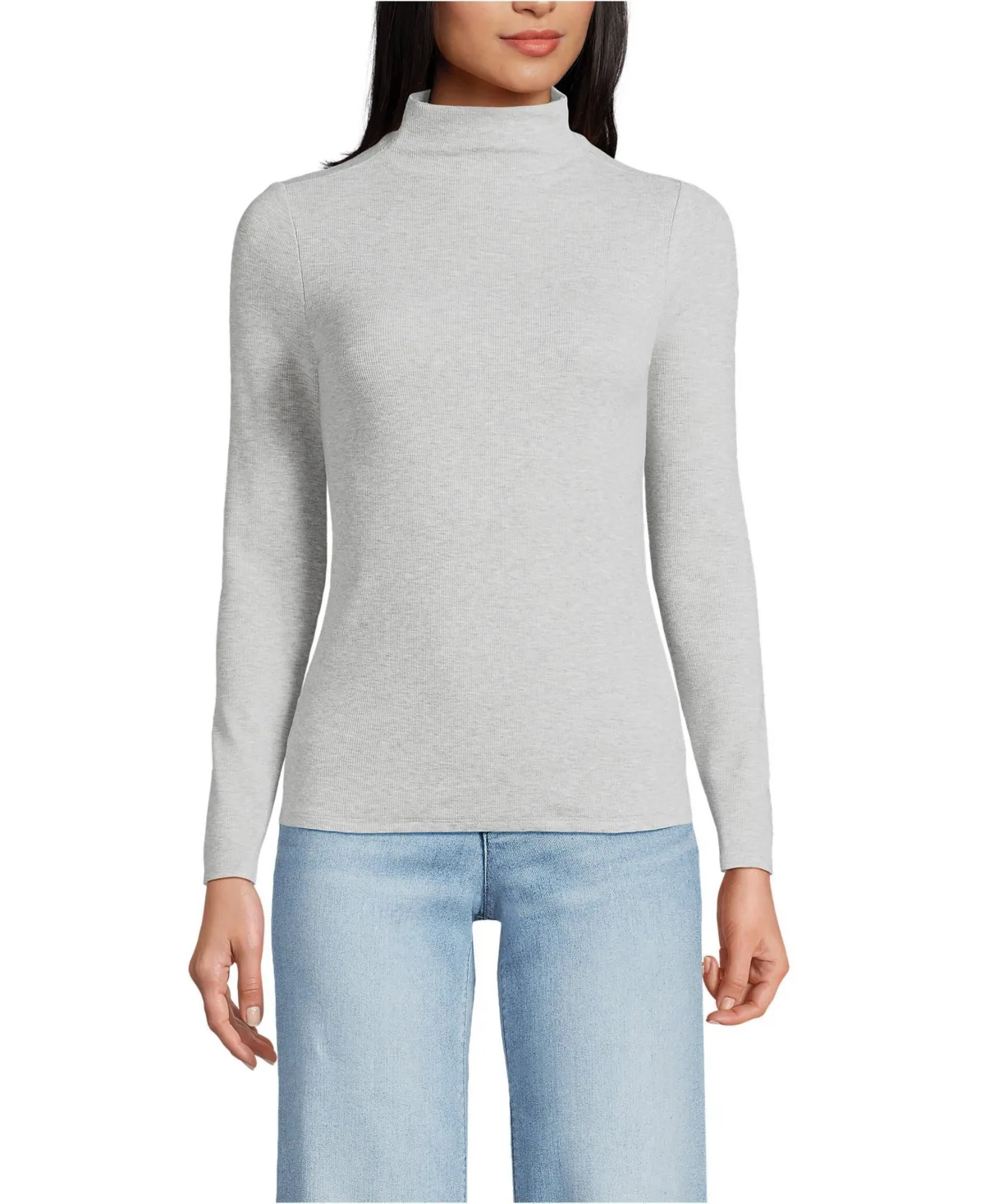 Drapey Rib Skimming Long Sleeve Mock Neck by Lands' End