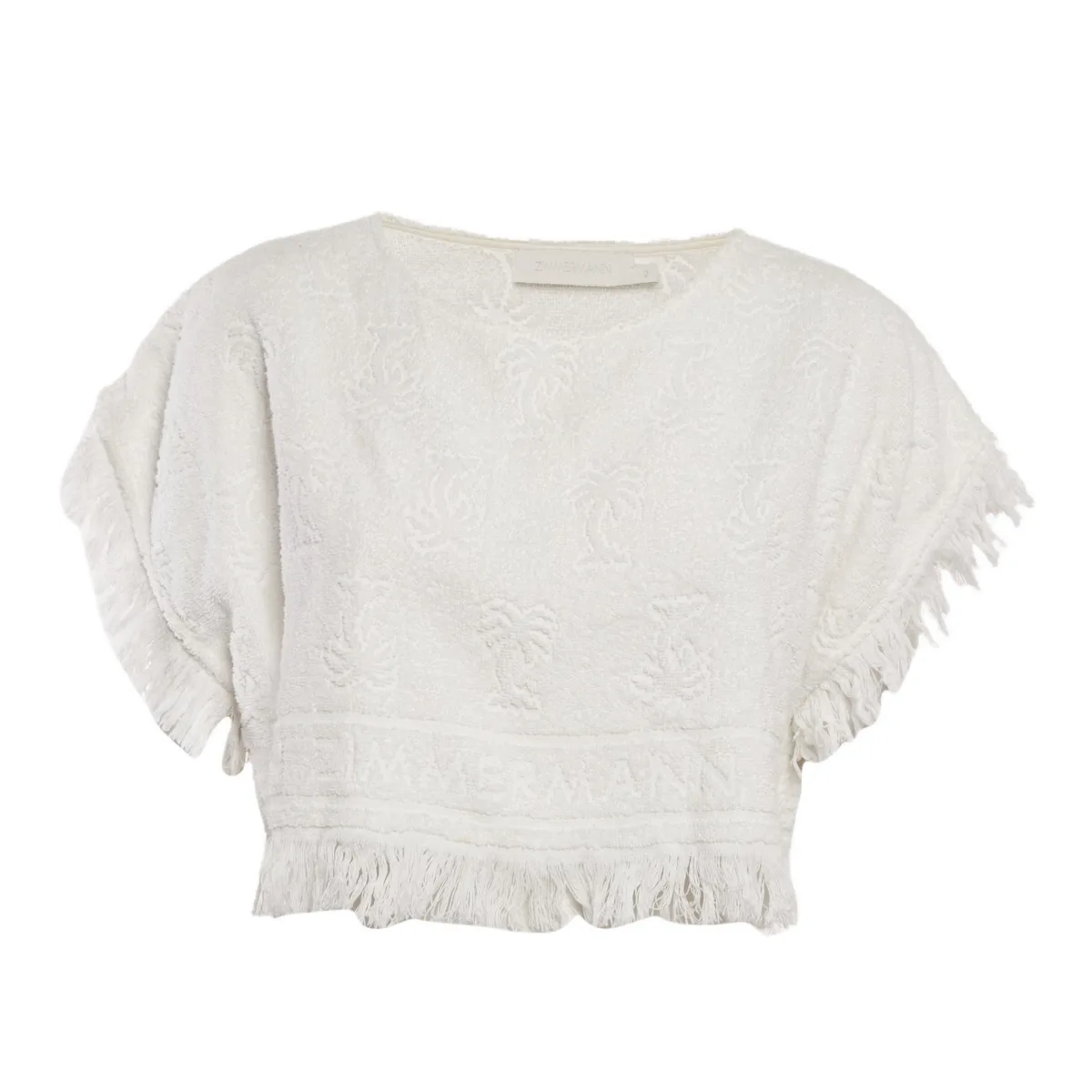 Palm Tree Terry Cotton Fringed Crop Top by Pre-owned Zimmermann