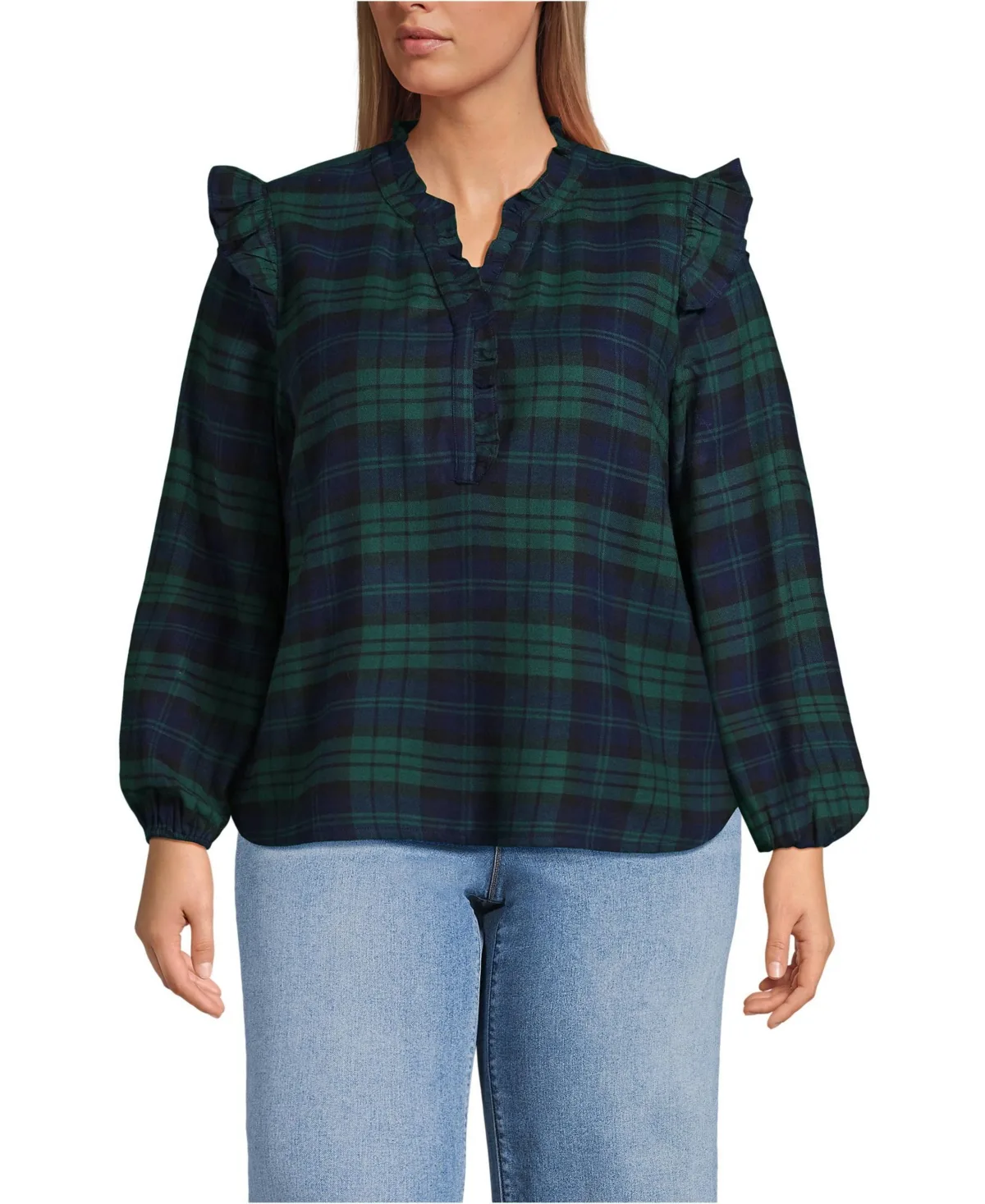 Ruffle Front Flannel Popover Blouse by Lands' End