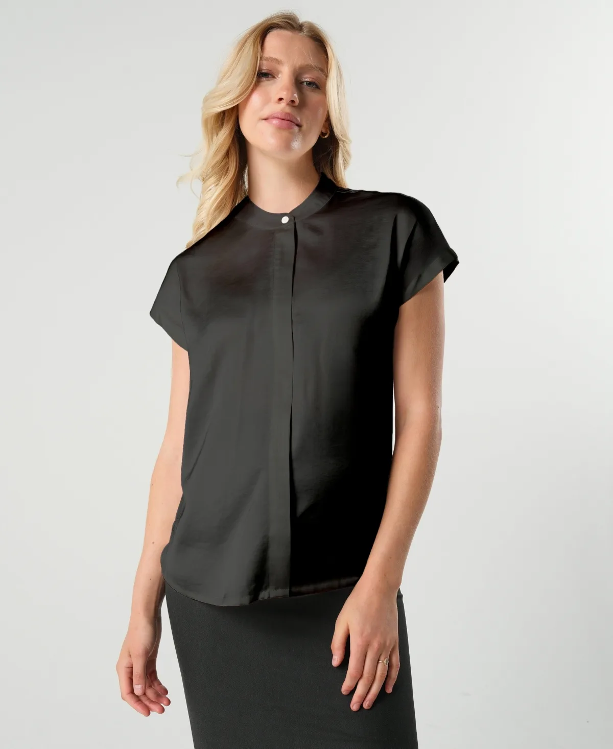 Short Sleeve Satin Shell Top with Concealed Nursing Zip by Marion
