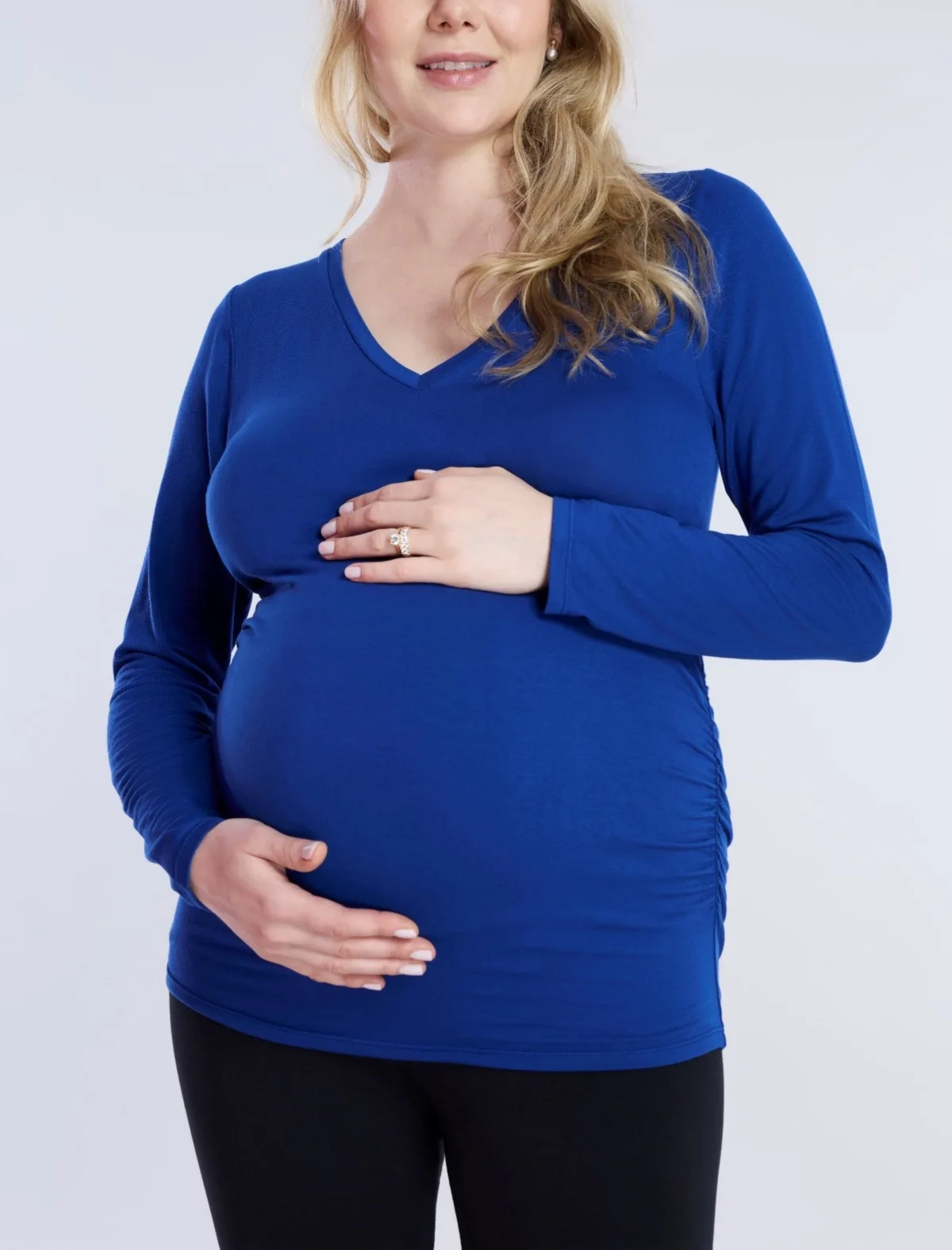 V-Neck Side-Ruched Long Sleeve Tee by Motherhood Maternity
