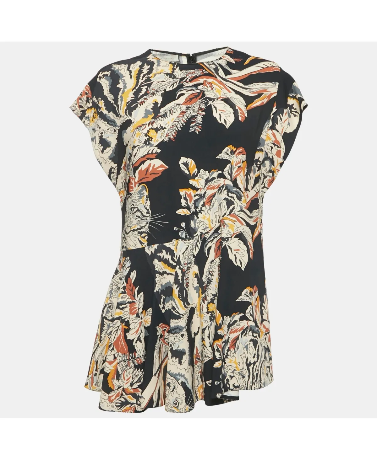 Navy Blue Printed Crepe Asymmetric Mini Dress by Pre-owned Stella Mccartney