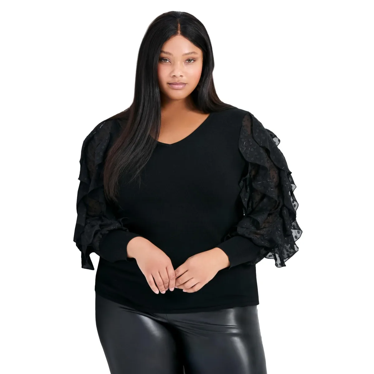 Frill Sleeve Sweater by Avenue