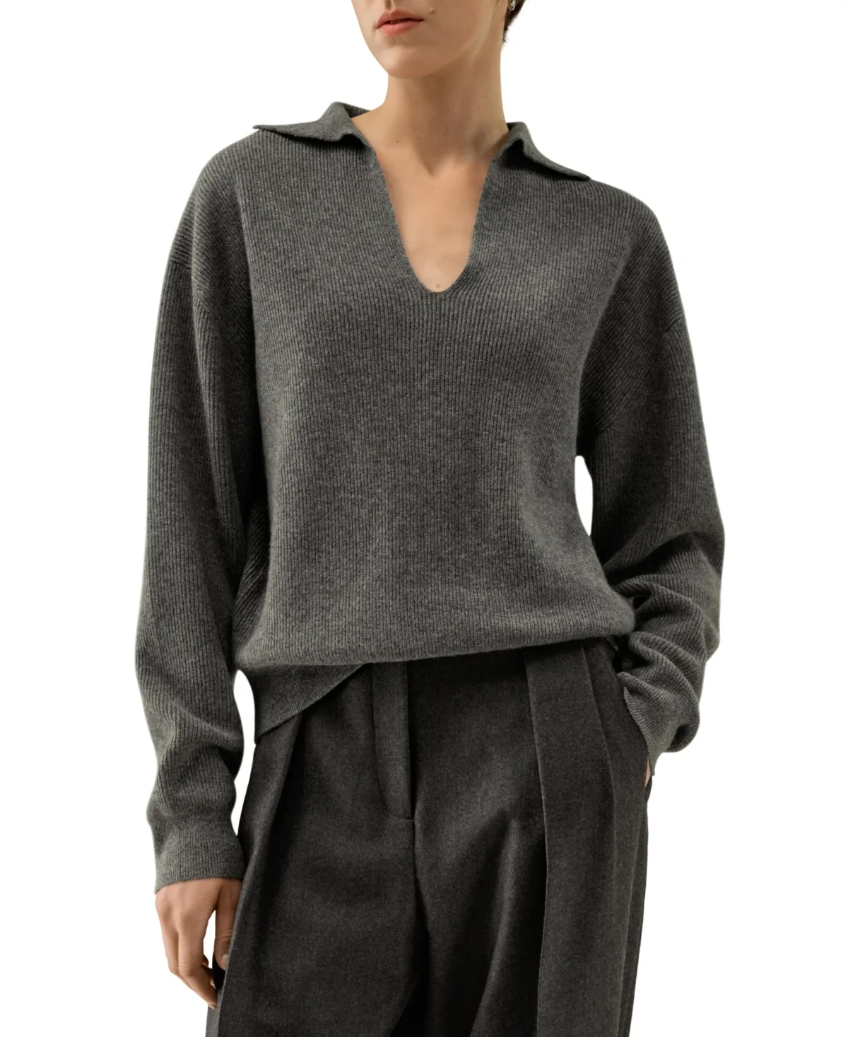 Ribbed Cashmere Polo Sweater by Lilysilk