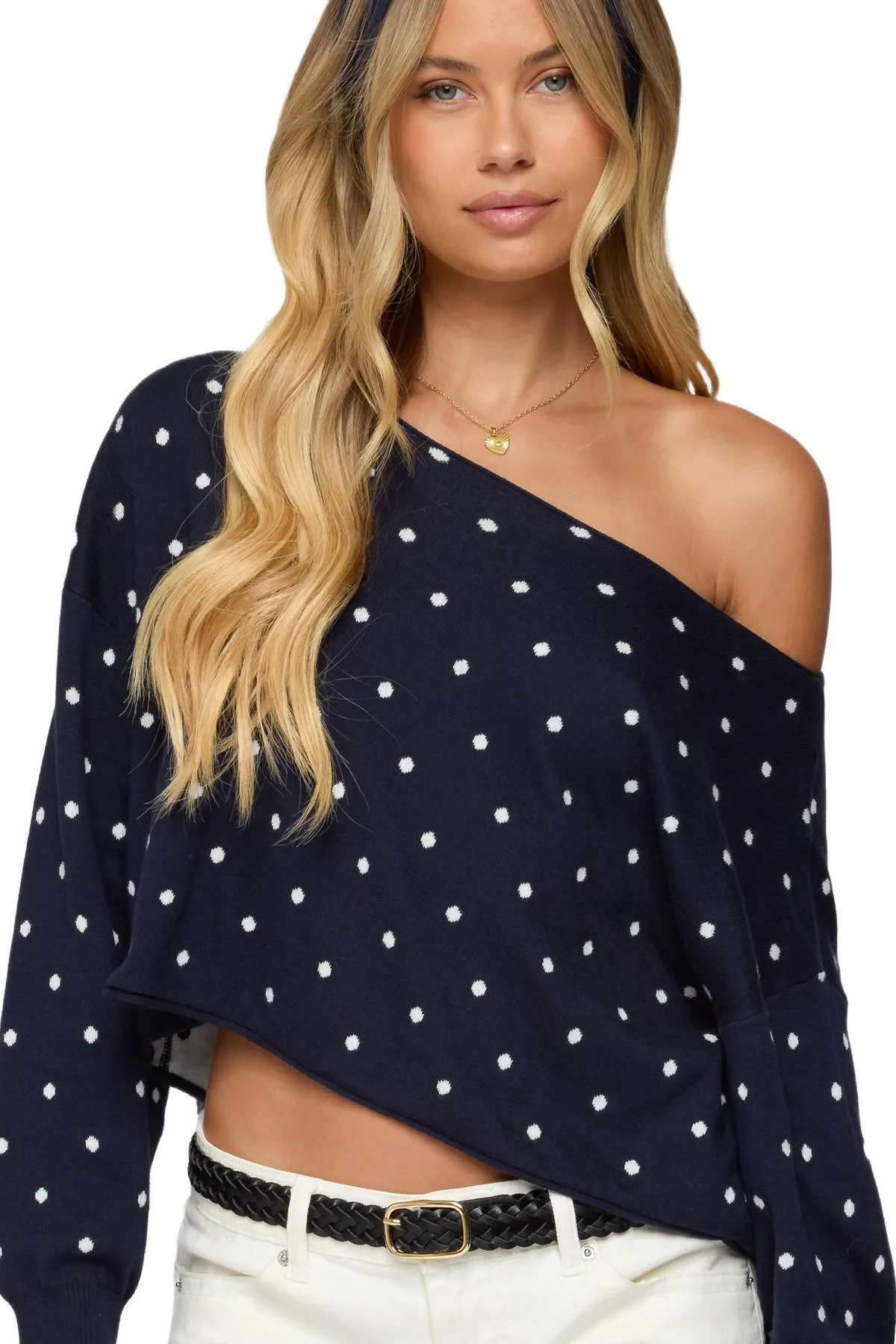 Oversized Off Shoulder Polka Dot Sweater by Edikted
