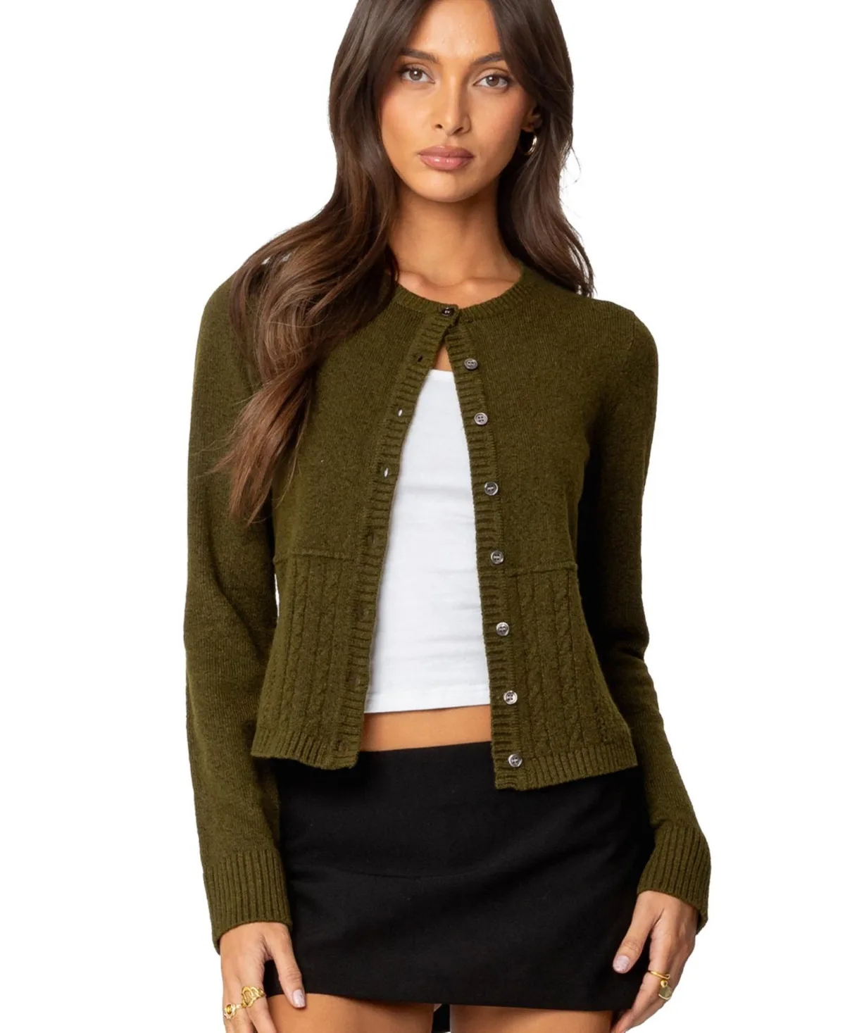 Half Cable Knit Cardigan by Edikted