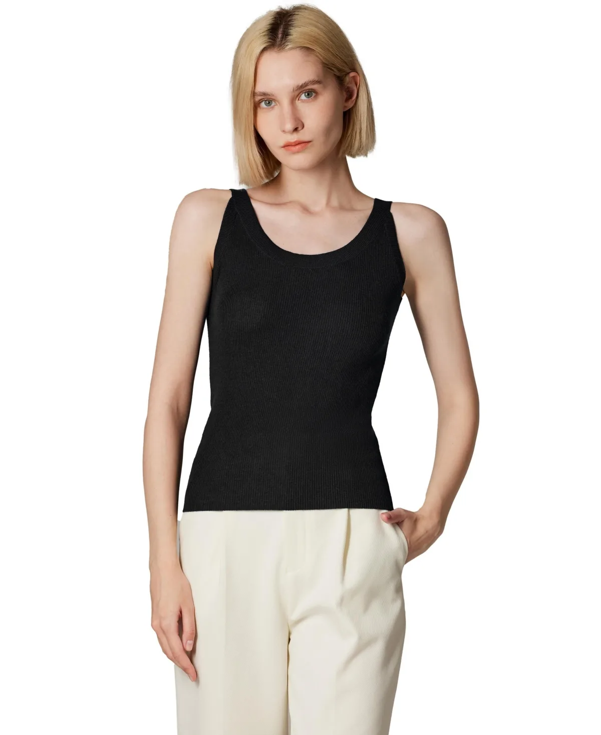 Scoop Neck Tank Top - 75% Merino Wool 25% Silk Ultra-Soft Layering Essential - Natural Moisture Wicking Sweater