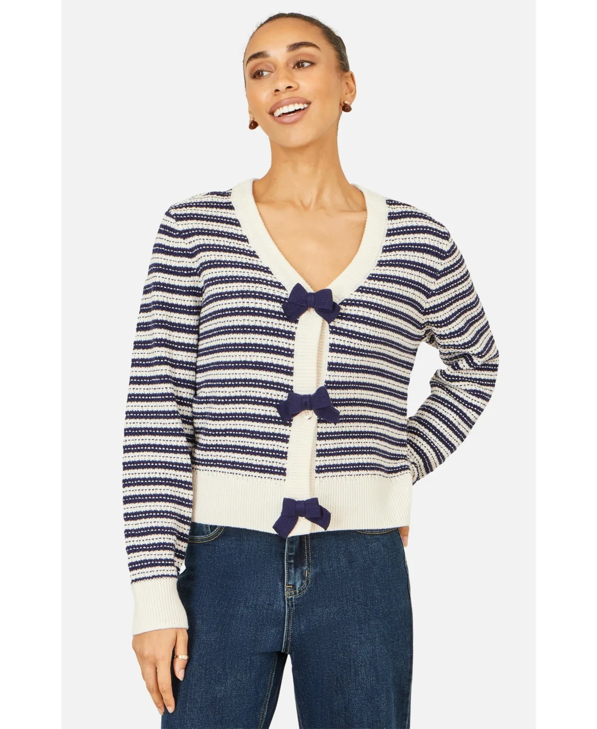 Stripe with Bow Detail Cardigan by Yumi