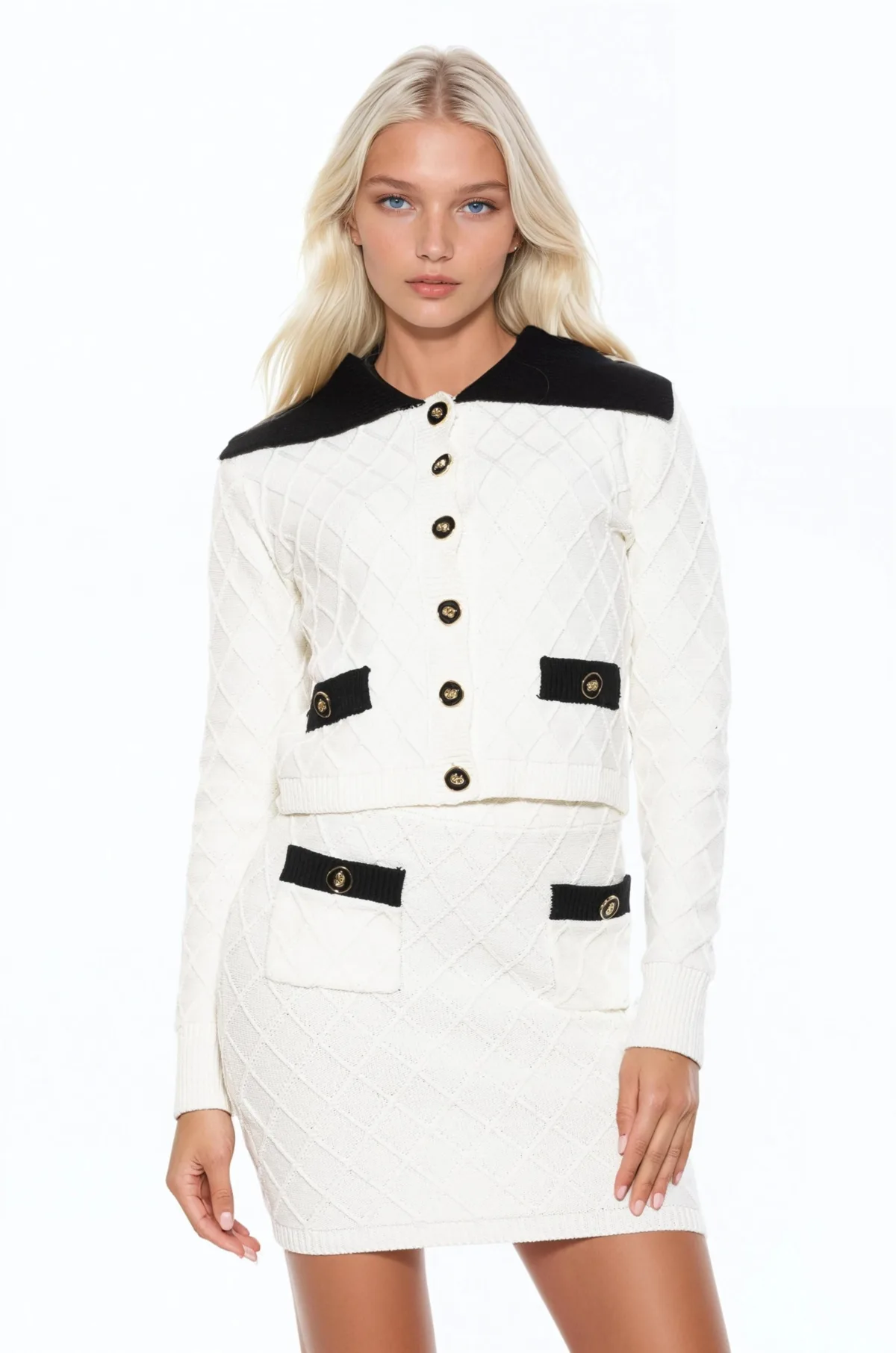 Alina Fully Knit Cardigan with Contrast Collar by Alexia Admor