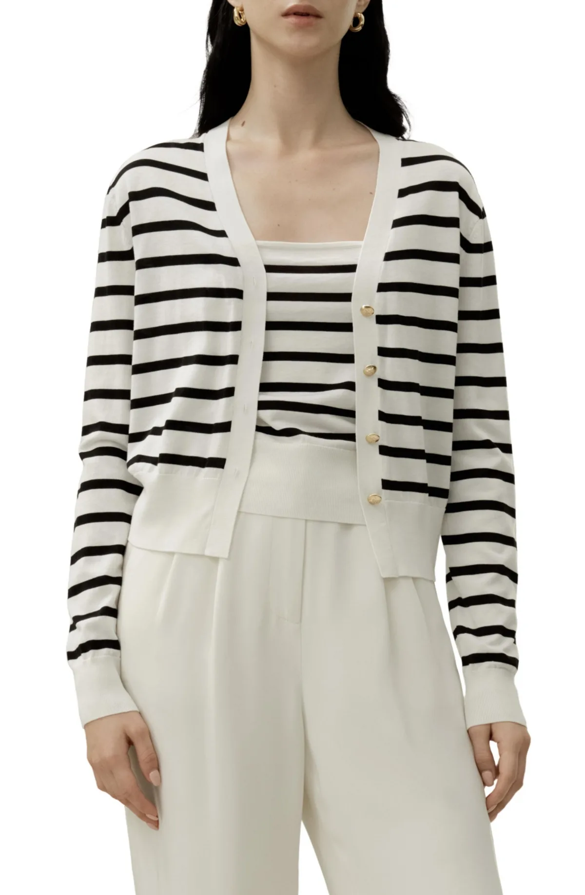 Silk-Cotton Striped Knit Cardigan Set by Lilysilk