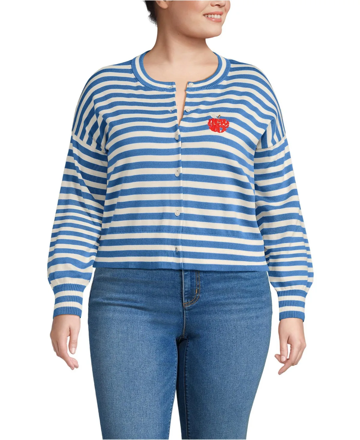 Cropped Fine Gauge Crew Neck Cardigan Sweater by Lands' End