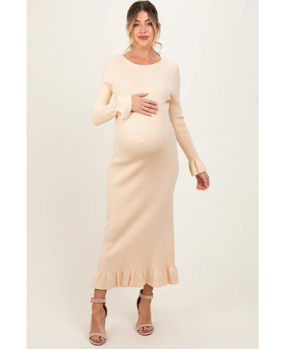 Ribbed Knit Bow Back Maternity Maxi Dress by Pinkblush