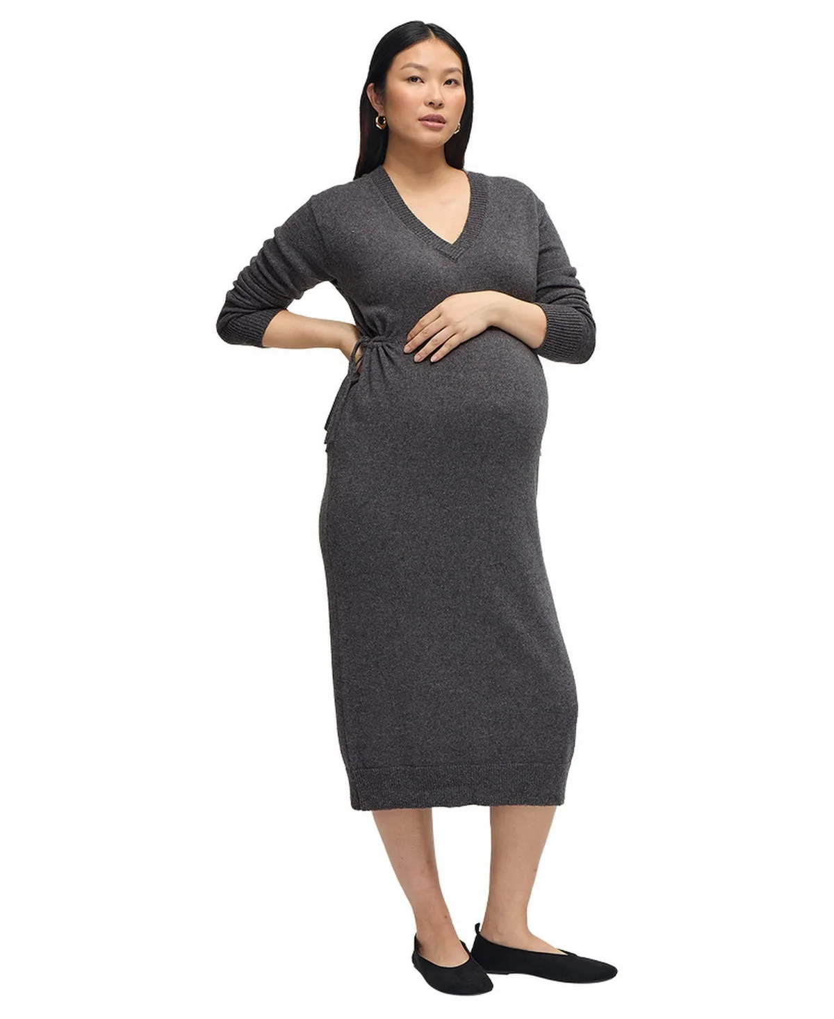 Cozy V Neck Midi Sweater Dress