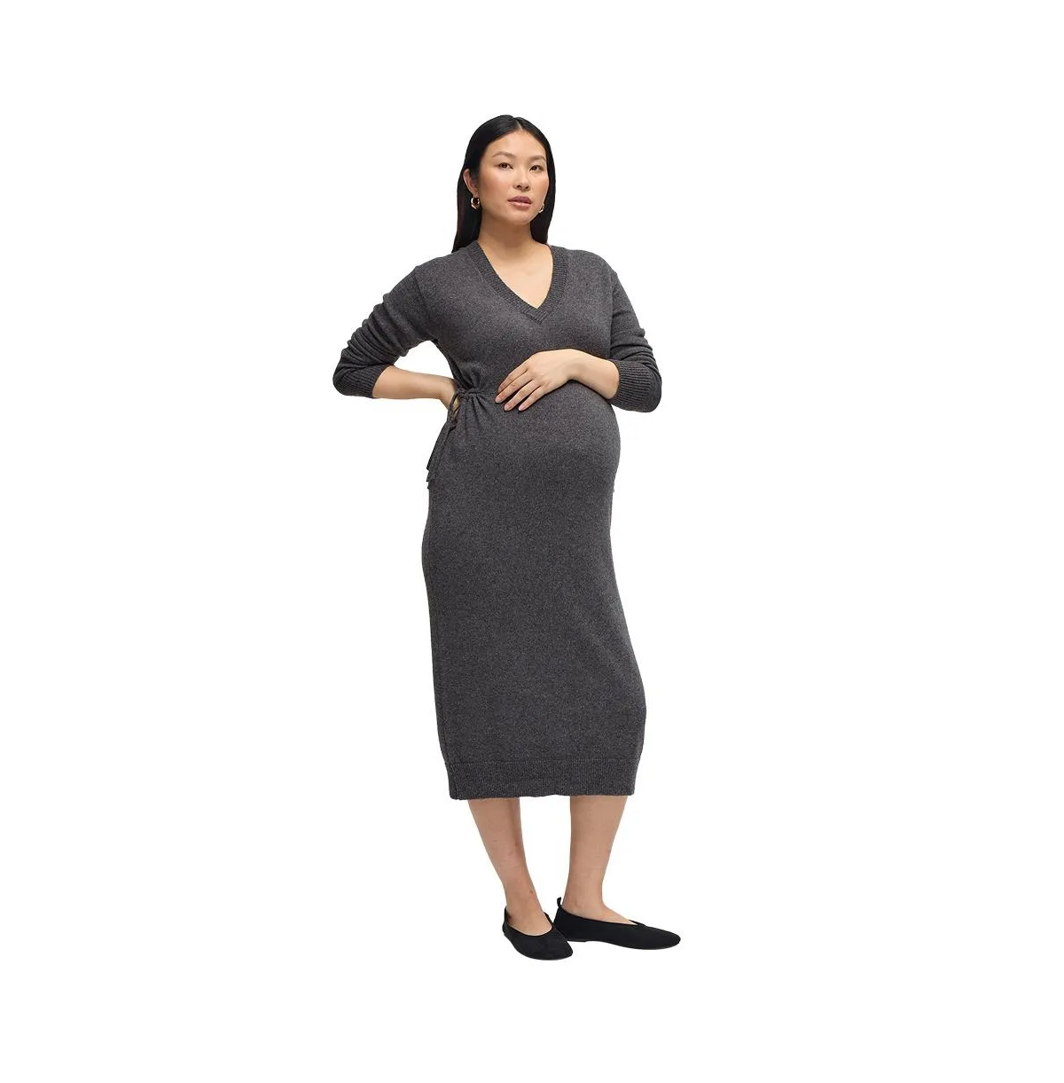 Cozy V Neck Midi Sweater Dress by Ingrid + Isabel