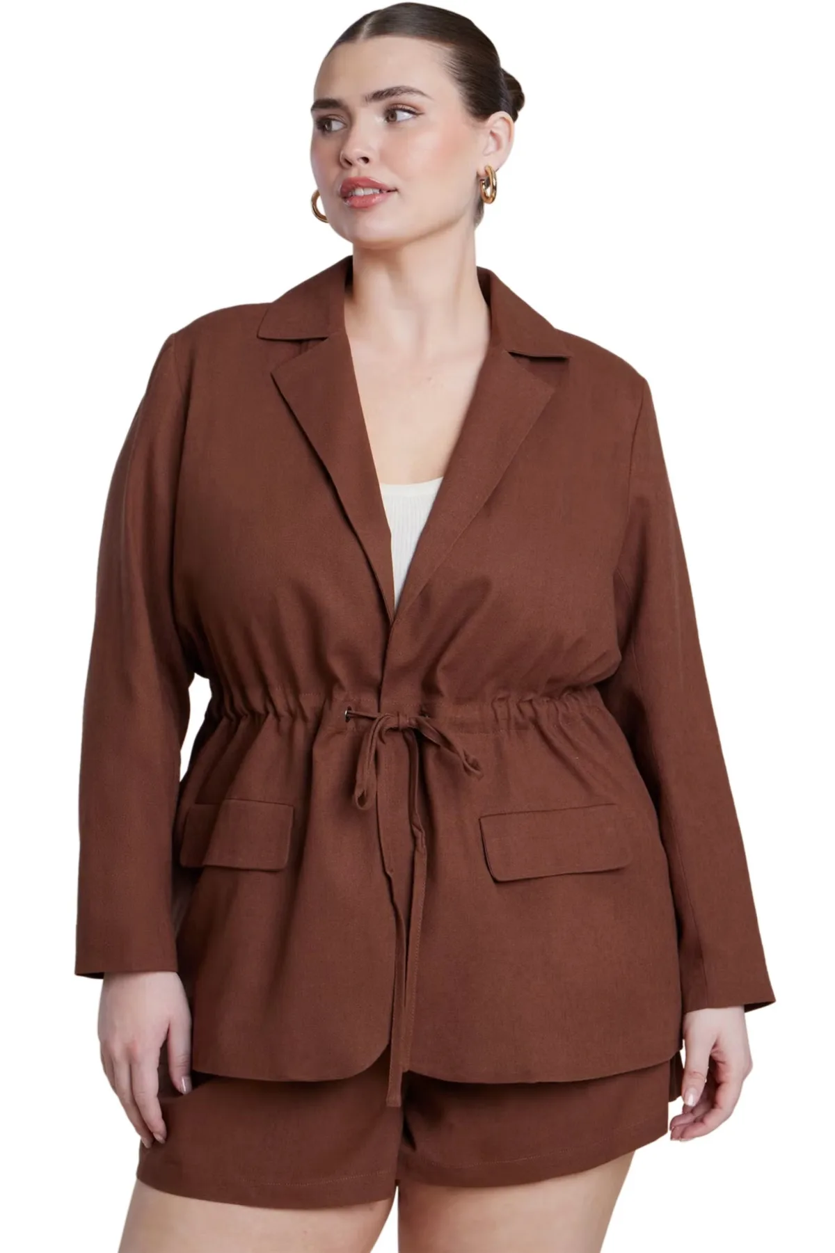 Drawstring Waist Linen Blazer by Eloquii