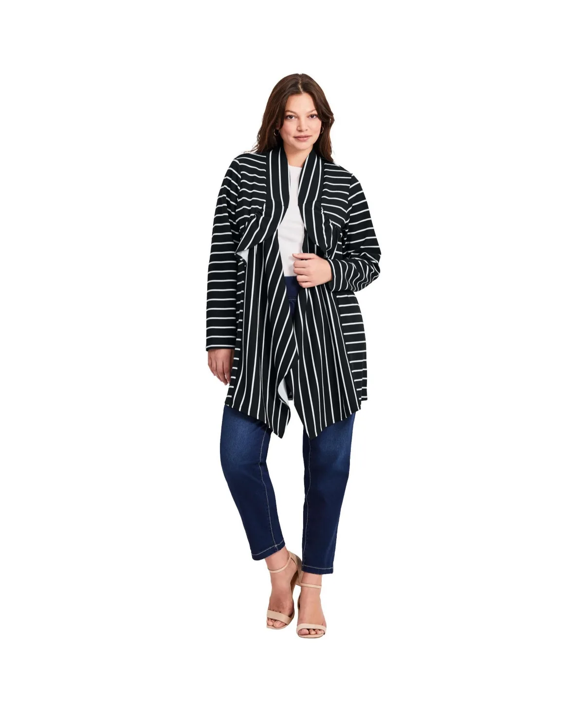 Striped Cascade Cardigan by Avenue