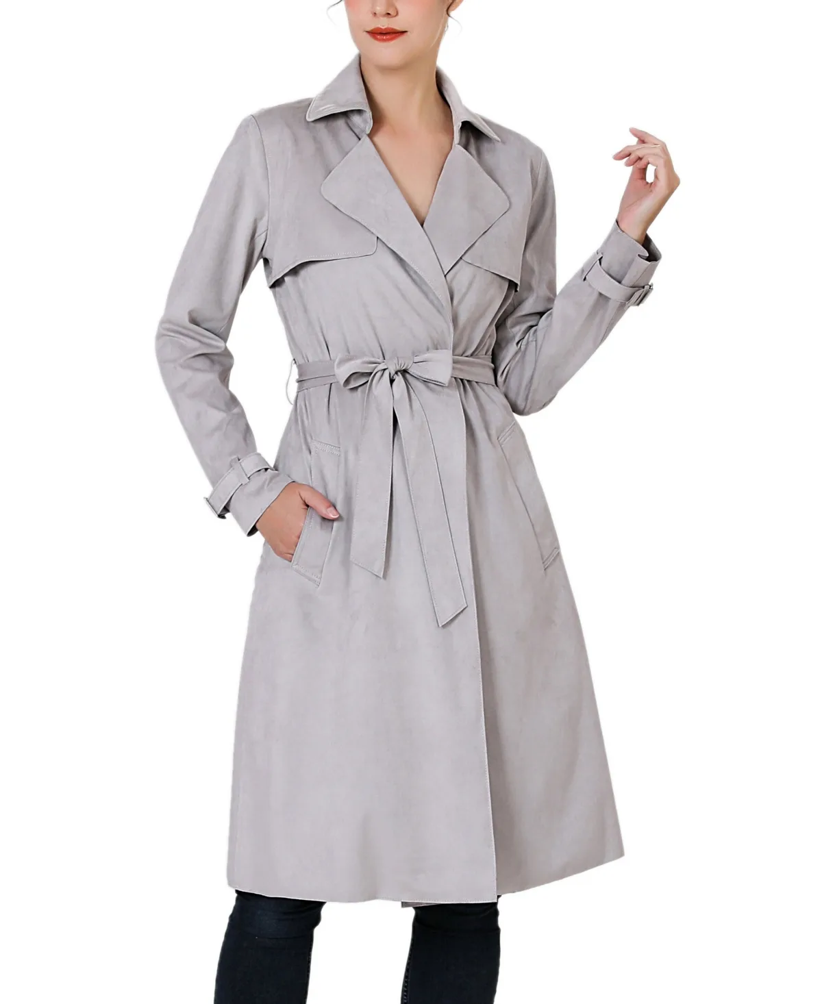 Kimi + Kai Long Faux Suede Trench Coat