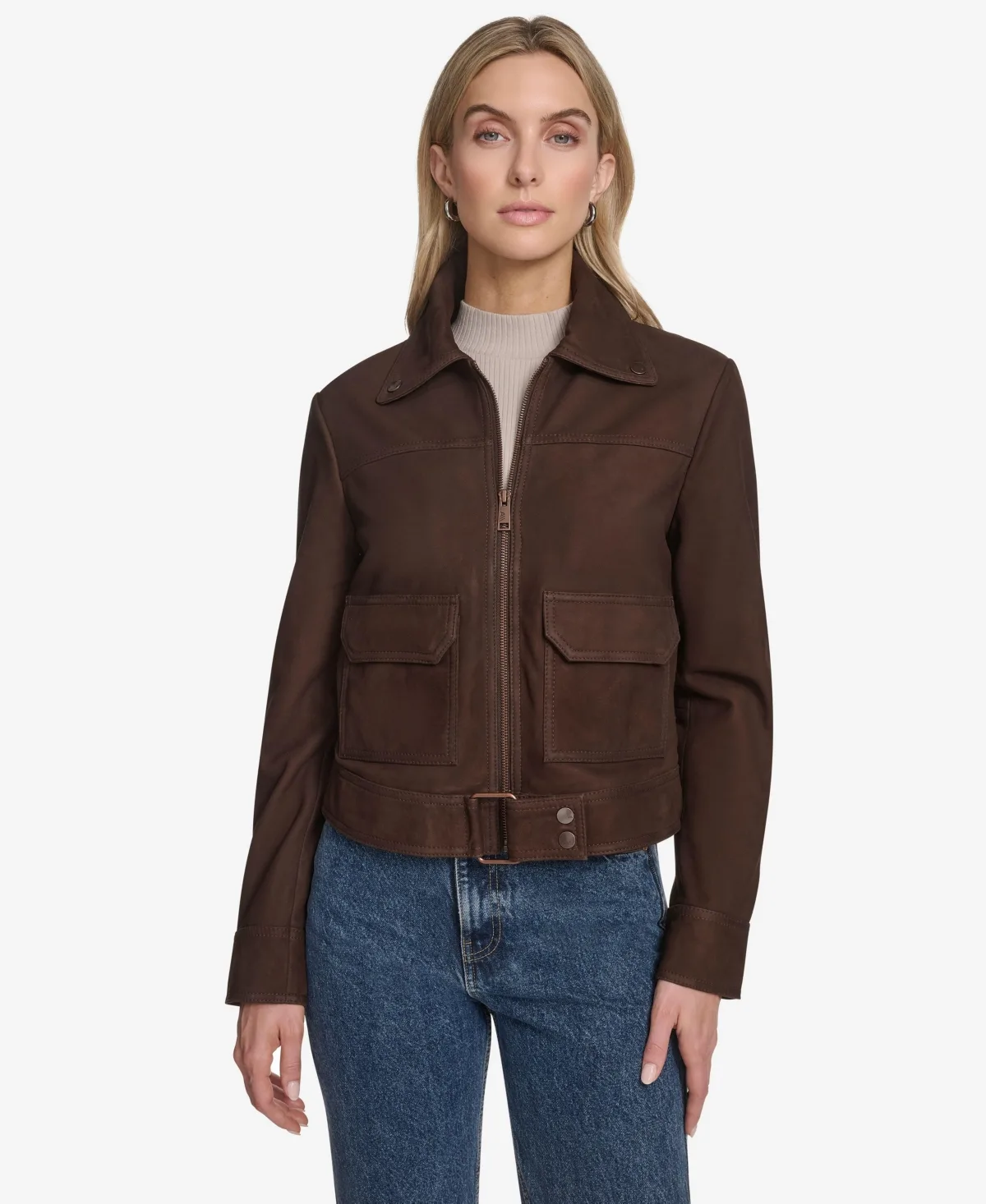 Lunetta Sueded Leather Trucker Jacket by Andrew Marc