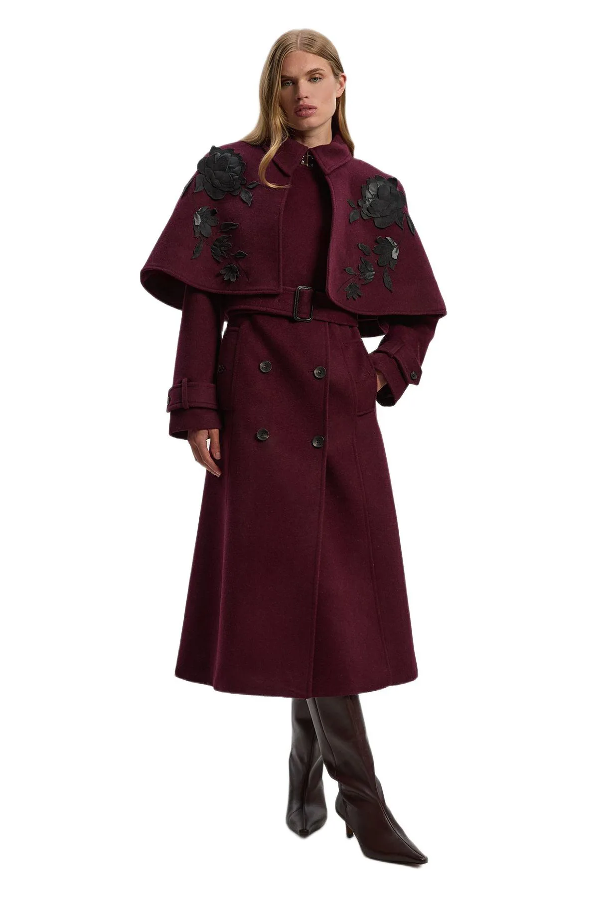 Tailored Funnel-Neck Cape Midi Coat by Karen Millen