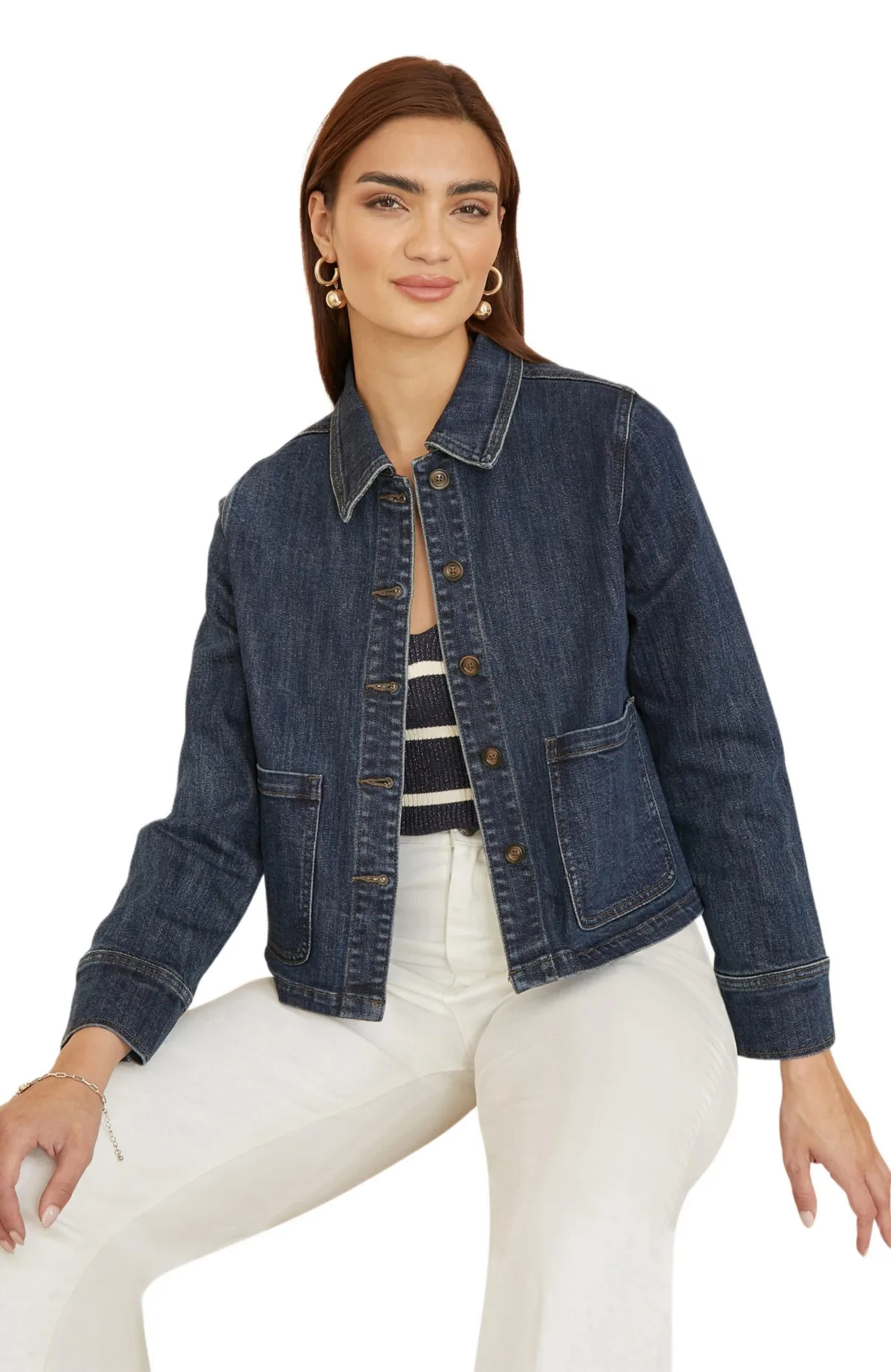 Denim Jacket with Patch Pockets by Yumi