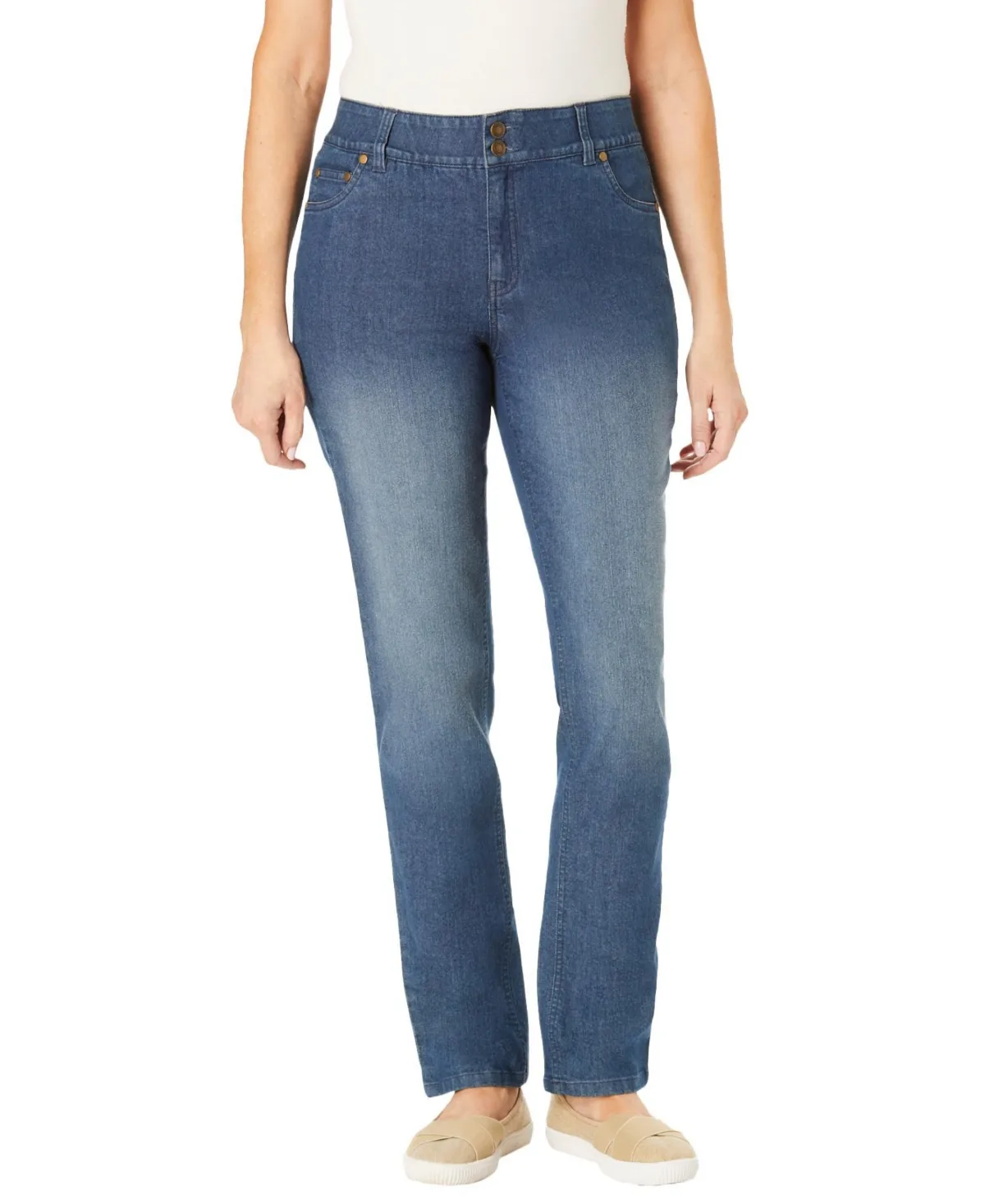 Secret Solutions Tummy Smoothing Straight-Leg Stretch Denim Jeans by Woman Within