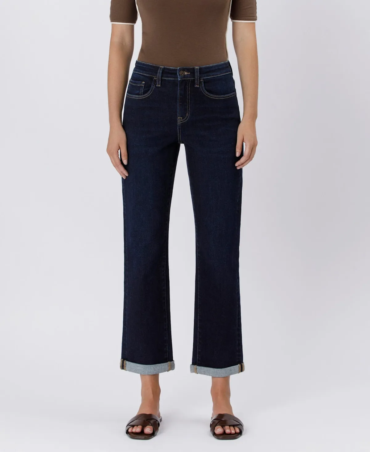 High Rise Cuffed Straight Jeans by Flying Monkey