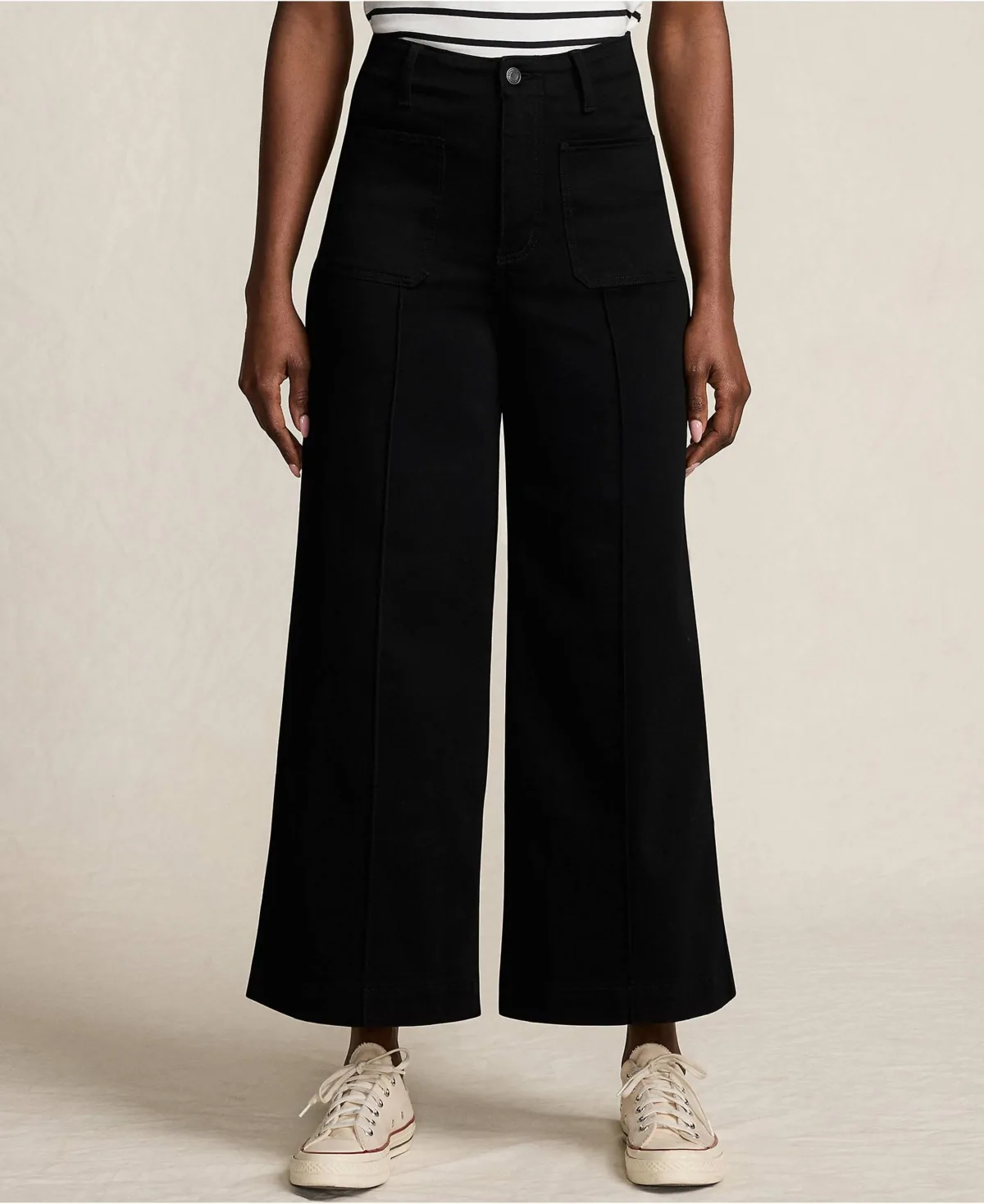 Denim High Rise Patch Pocket Extra Wide Leg Crop Jeans by Lands' End
