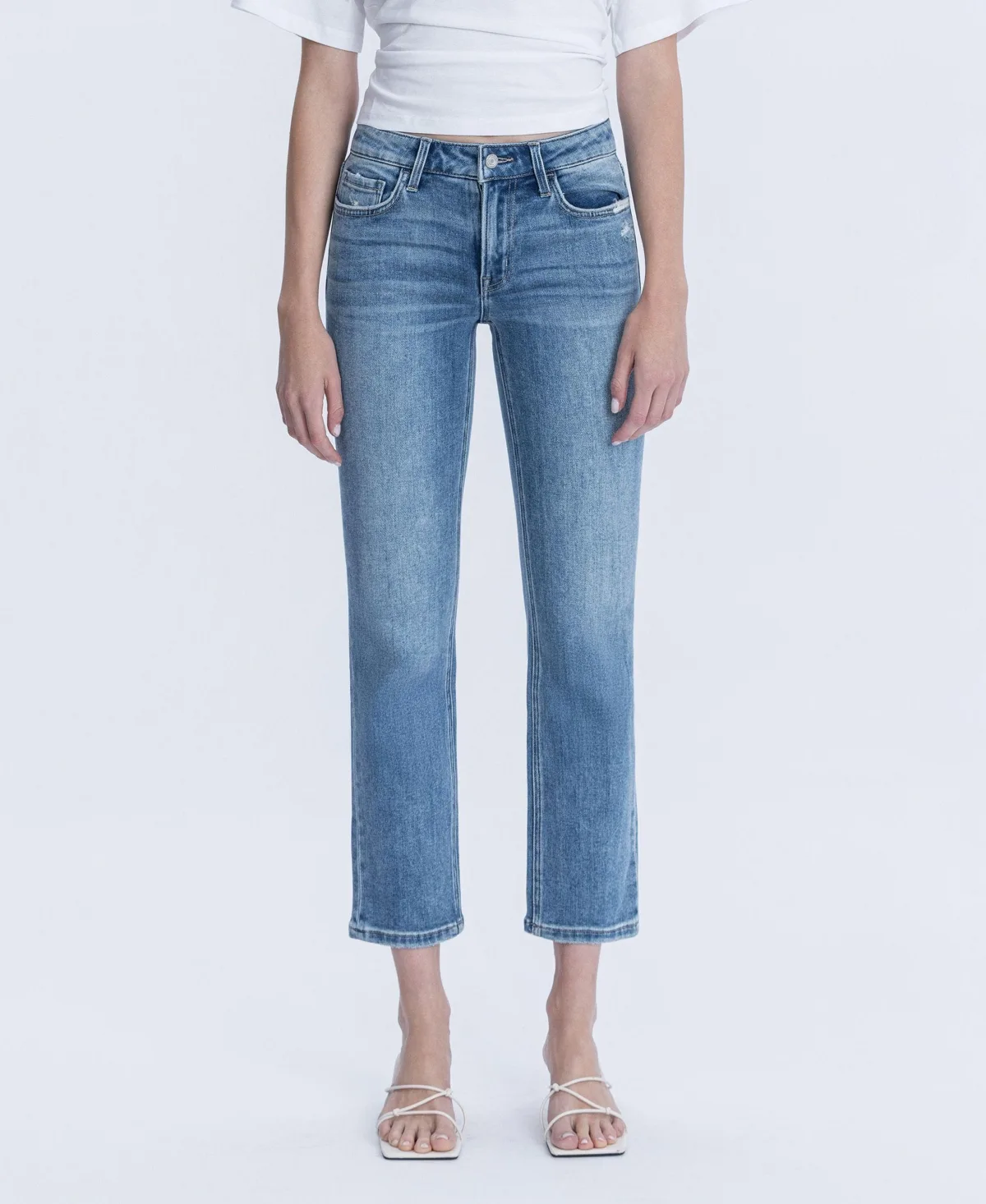 Mid Rise Ankle Slim Straight Jeans