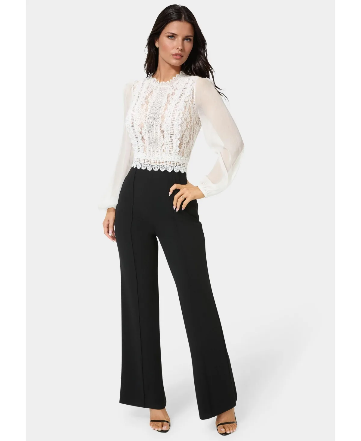 Lace Top Straight Leg Jumpsuit by Bebe