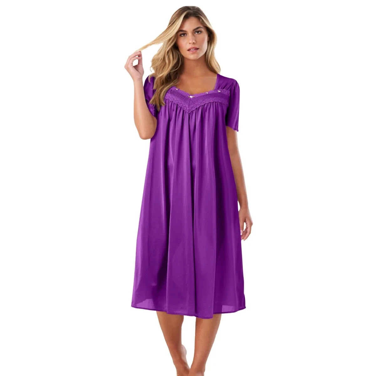 Short Silky Lace-Trim Gown by Only Neccessities