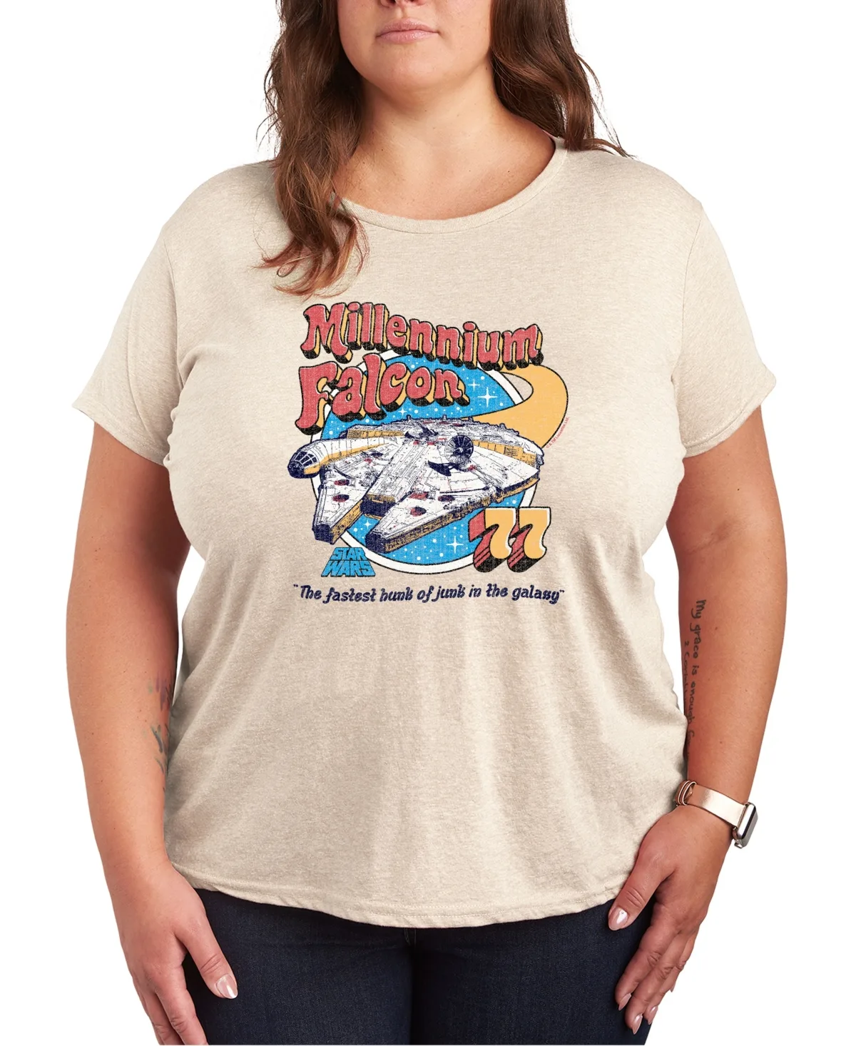 Star Wars Millenium Falcon Classics Graphic Crewneck T-Shirt by Hybrid Apparel