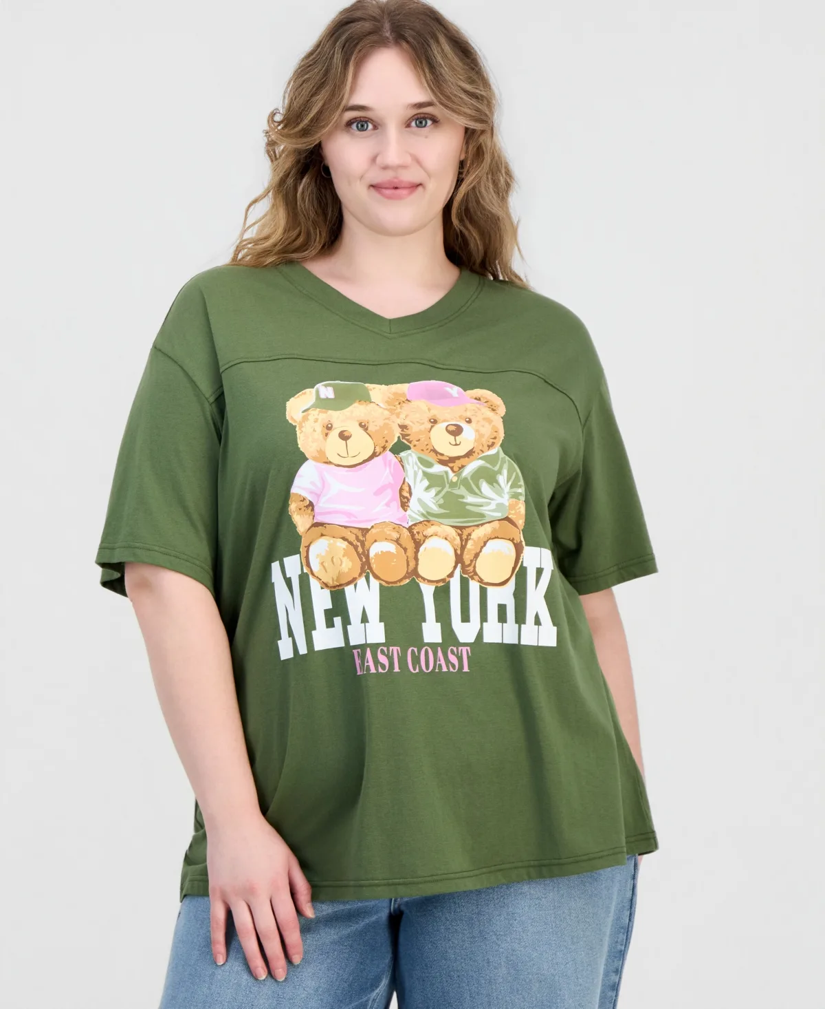 New York Bear Graphic Varsity Boyfriend T-Shirt by Rebellious One