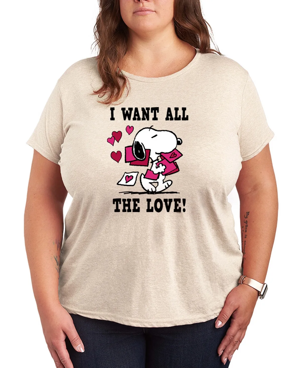 Peanuts Snoopy Valentine I Want All the Love Short Sleeve Graphic T-Shirt by Hybrid Apparel