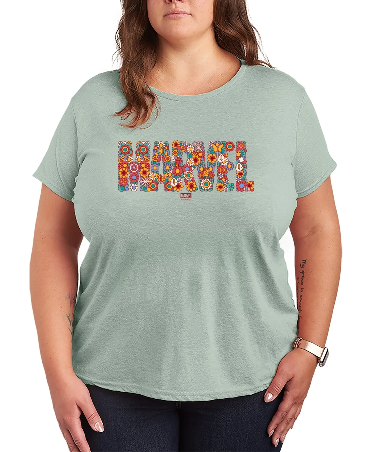Marvel Logo Florals Short-Sleeve Graphic T-Shirt by Hybrid Apparel