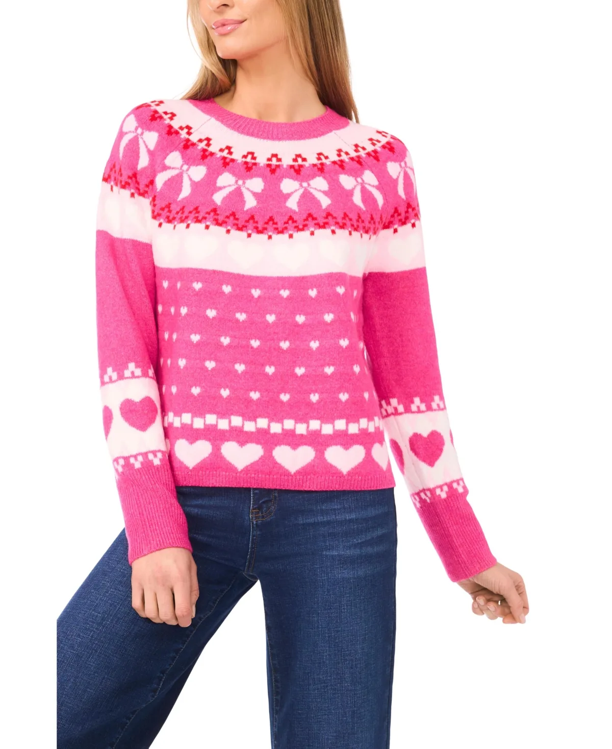 Heart and Bow Fair Isle Crewneck Sweater by Cece