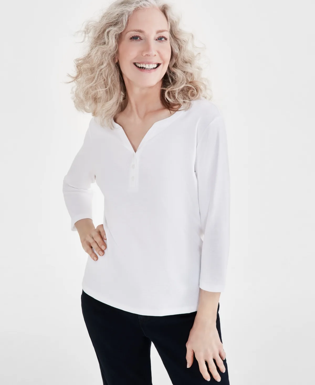Cotton 3/4-Sleeve Henley Tee by Style & Co