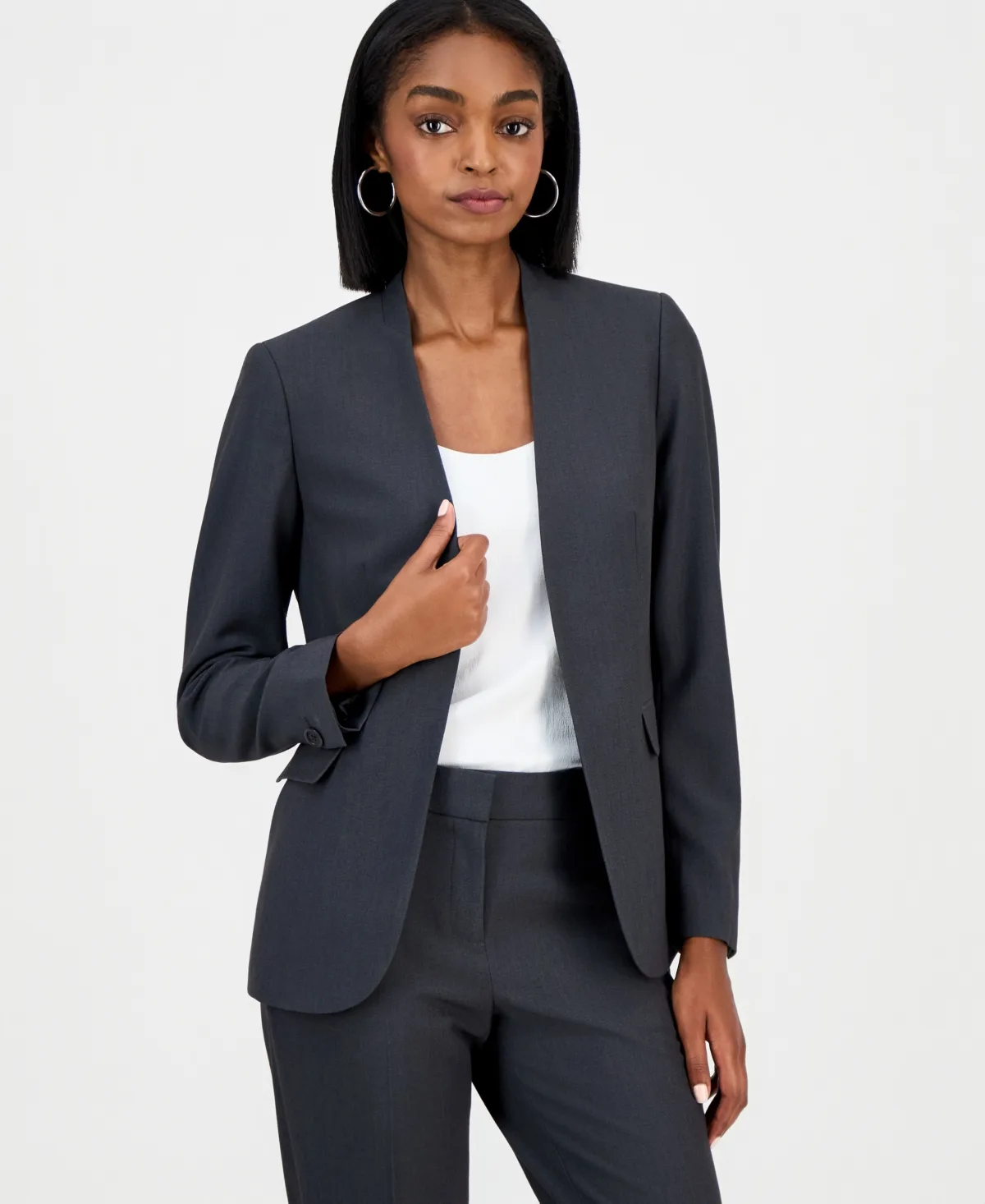 Collarless Open-Front Bi-Stretch Blazer by Bar Iii