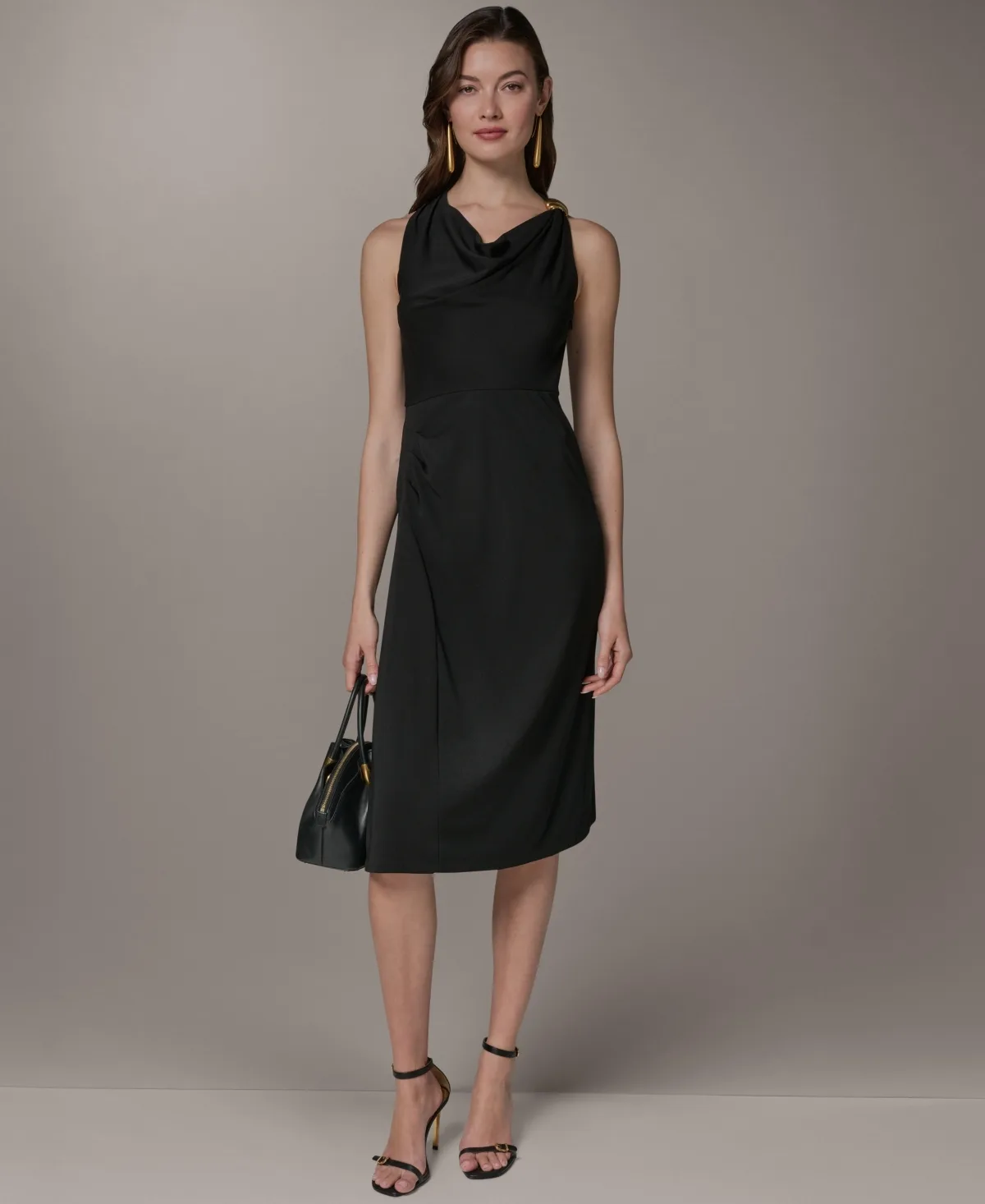 Halter Cowl Neck Sheath Sleeveless Midi Dress by Donna Karan New York