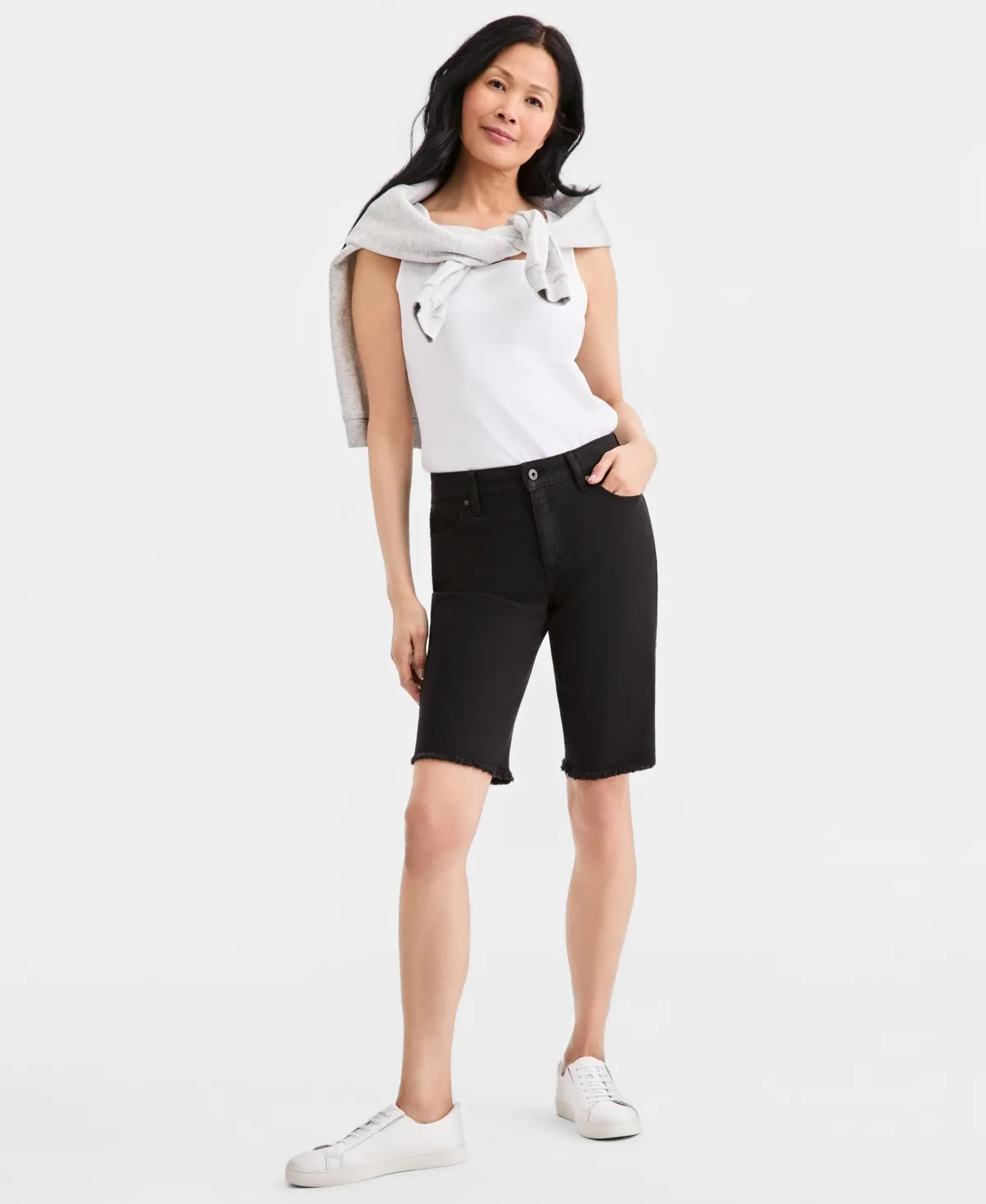 Mid-Rise Raw-Edge Bermuda Jean Shorts by Style & Co