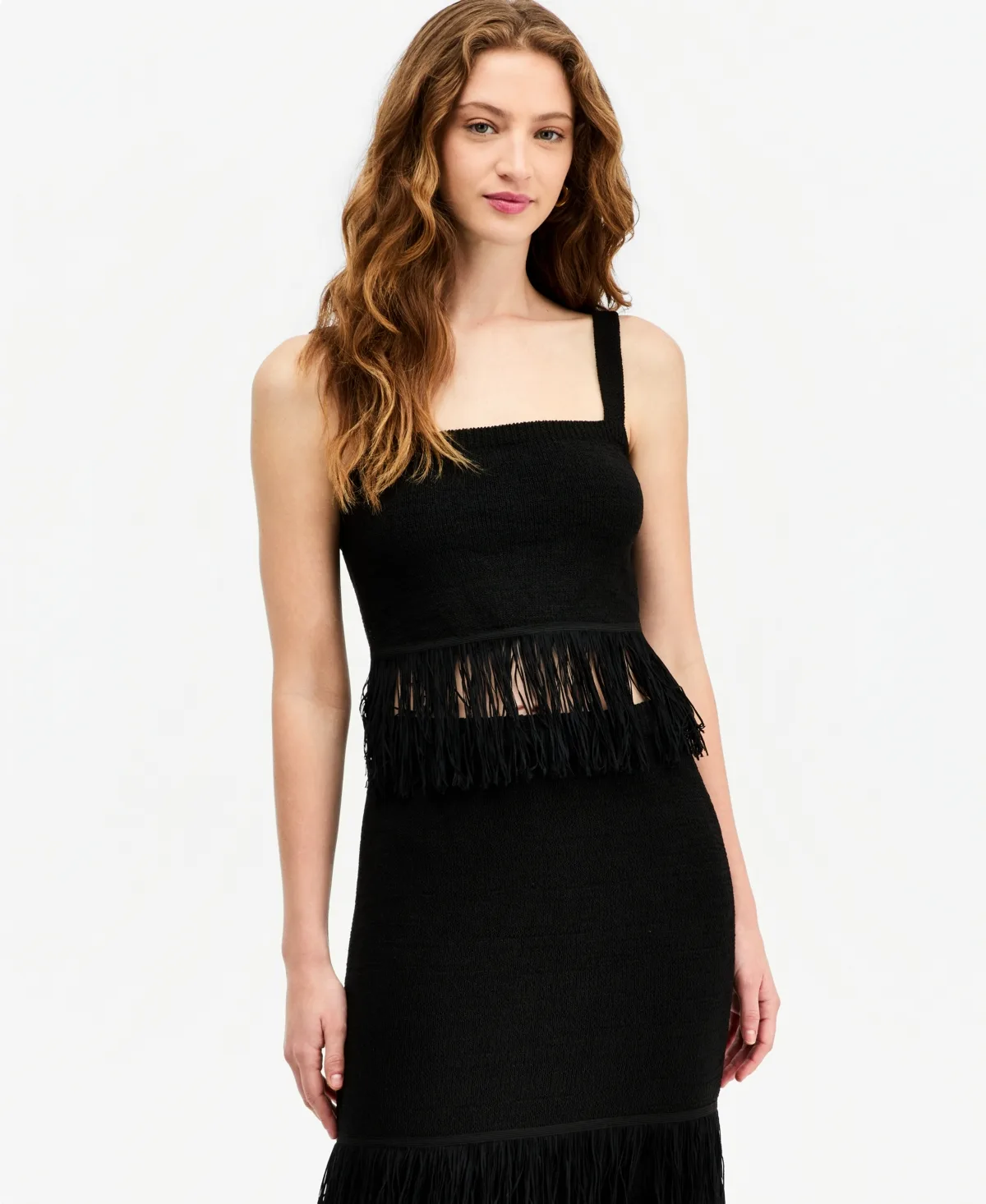 Square-Neck Fringe-Trim Tank Top by Bar Iii