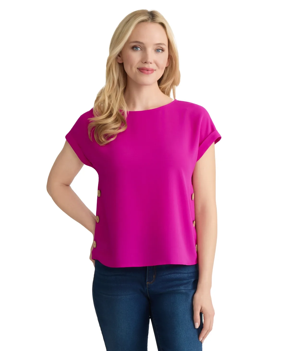 Short-Sleeve Button Detail Blouse by Jones New York