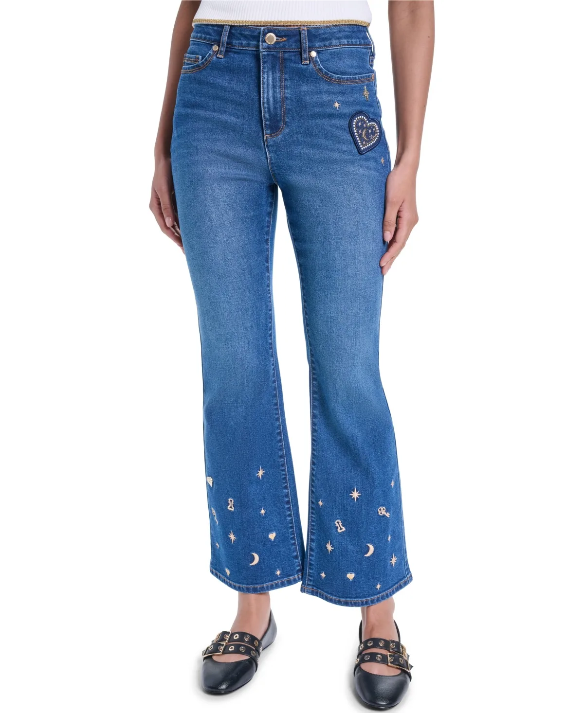 Embroidered Motif Bootcut Jeans by Karl Lagerfeld Paris
