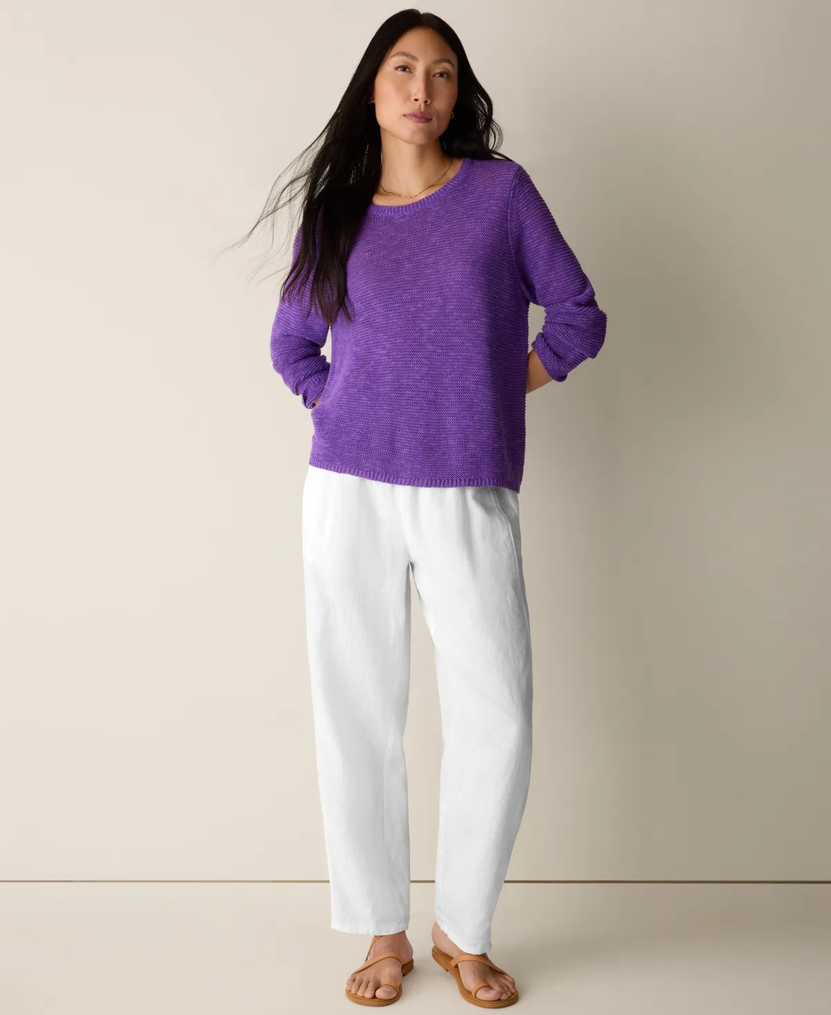 Long-Sleeve Crewneck Sweater by Eileen Fisher