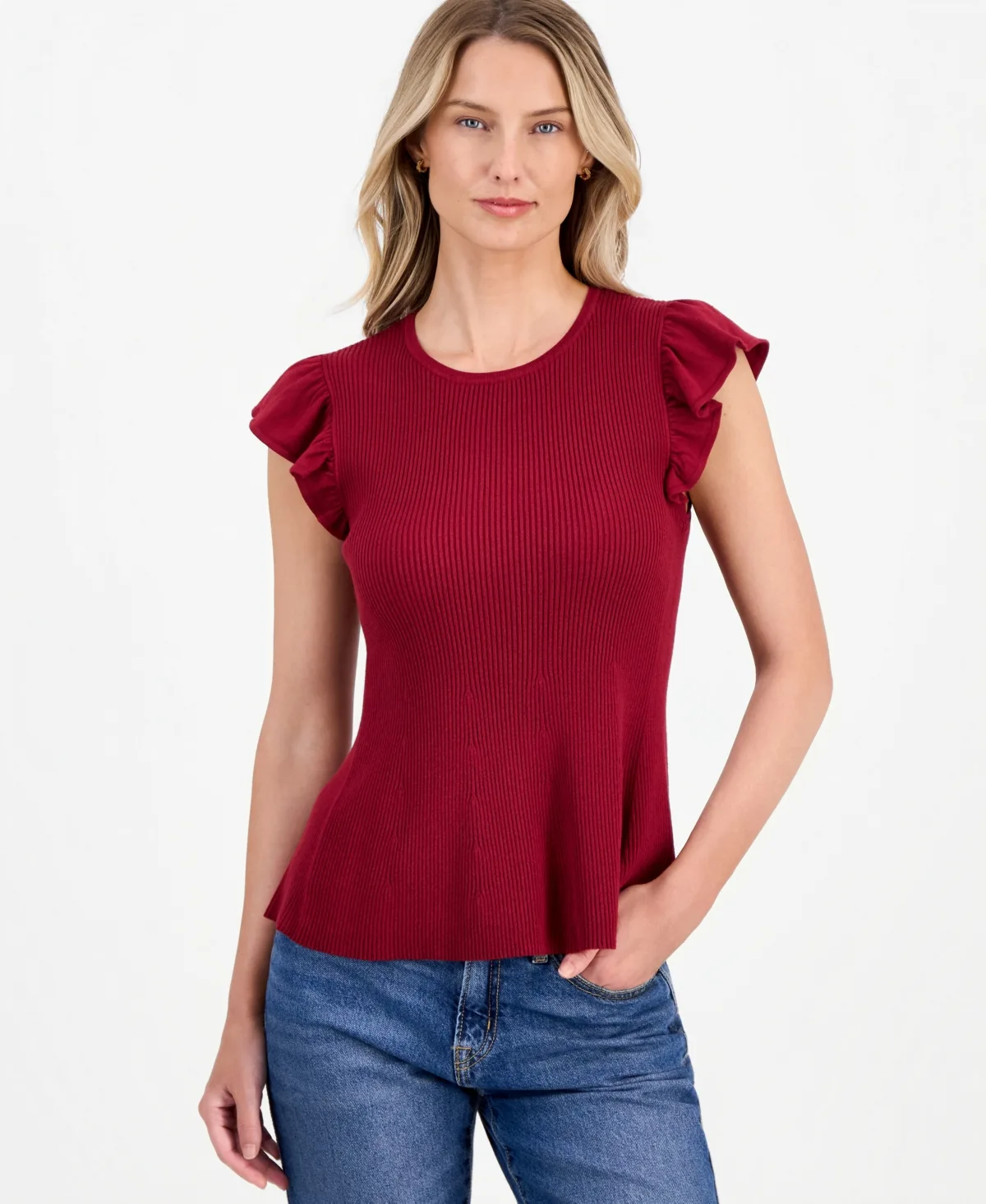 Flutter-Sleeve Ribbed Sweater by Nautica