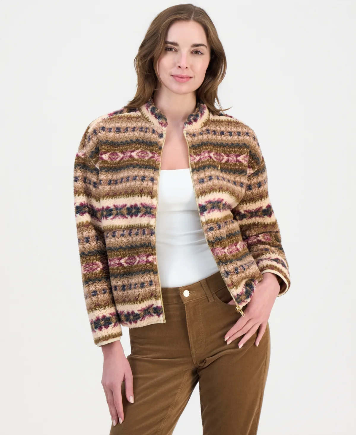 Full-Zip Fair Isle Sherpa Fleece Jacket by Nautica