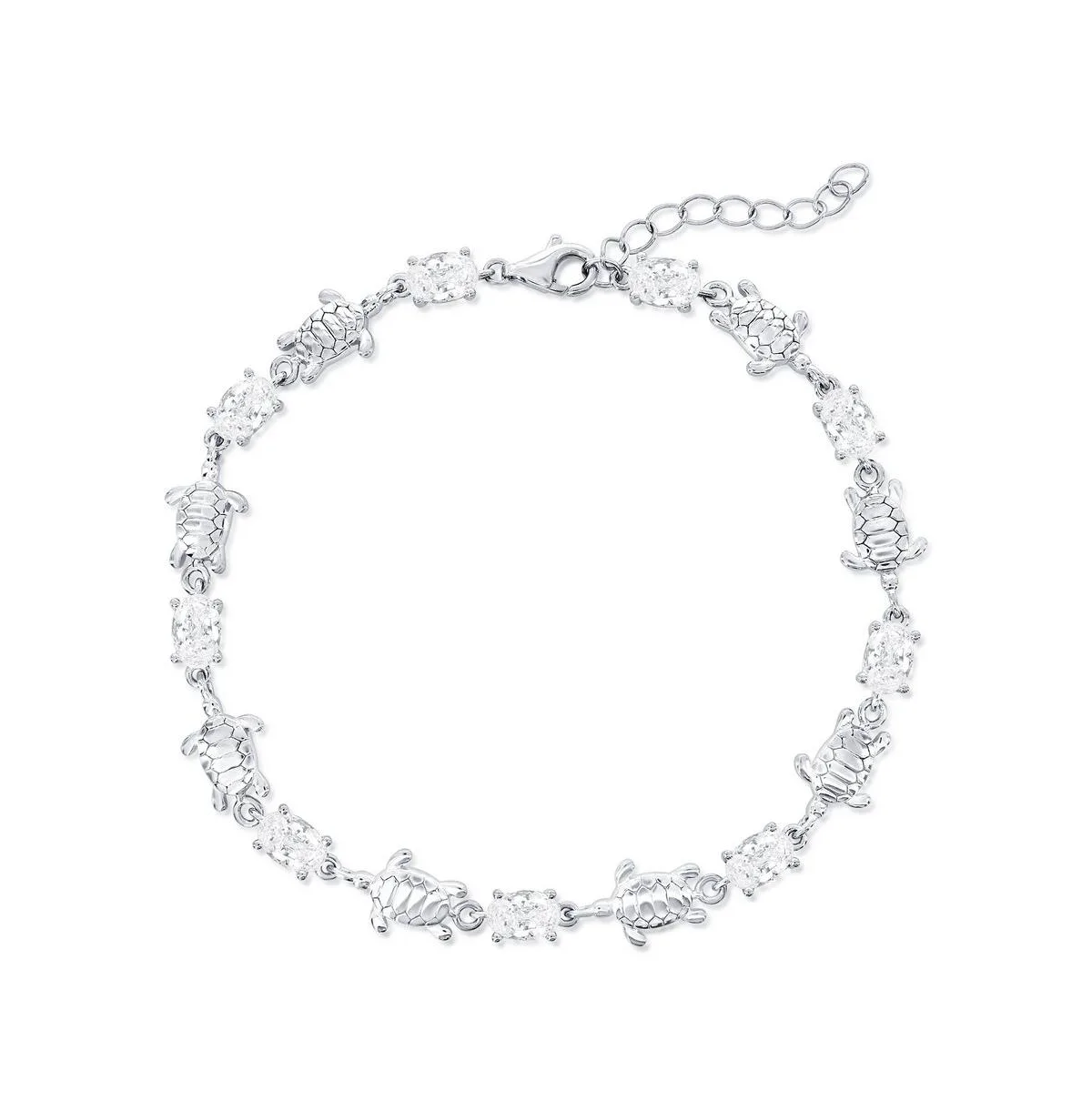 Sterling Silver, Alternating Elephant & Oval Cz Bracelet by Simona