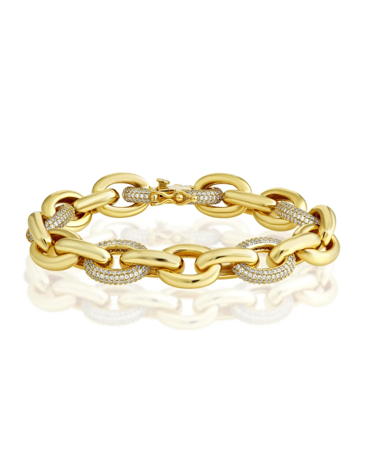 Pave Cz and Polished Oval Link Bracelet