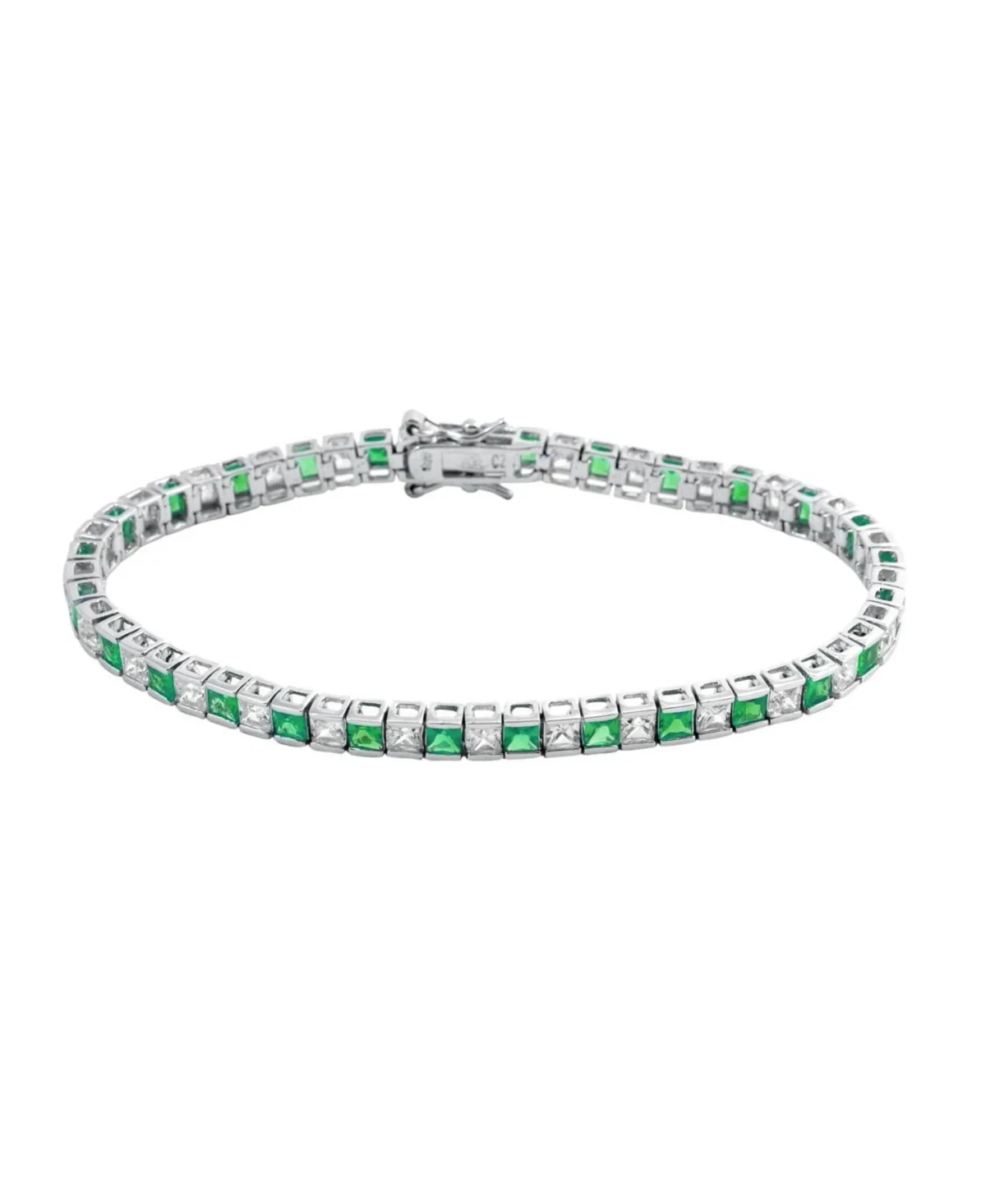 White Gold Plated with Alternating Colored and Clear Cubic Zirconia Tennis Bracelet by Rachel Glauber