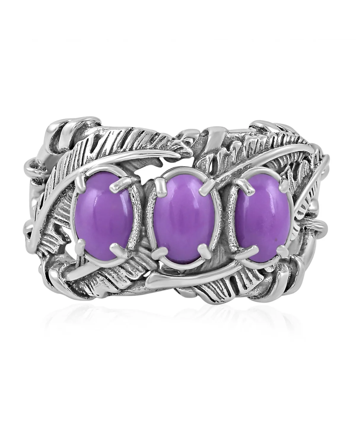 Sterling Silver Phosphosiderite Three Stone Feather Ring by American West Jewelry