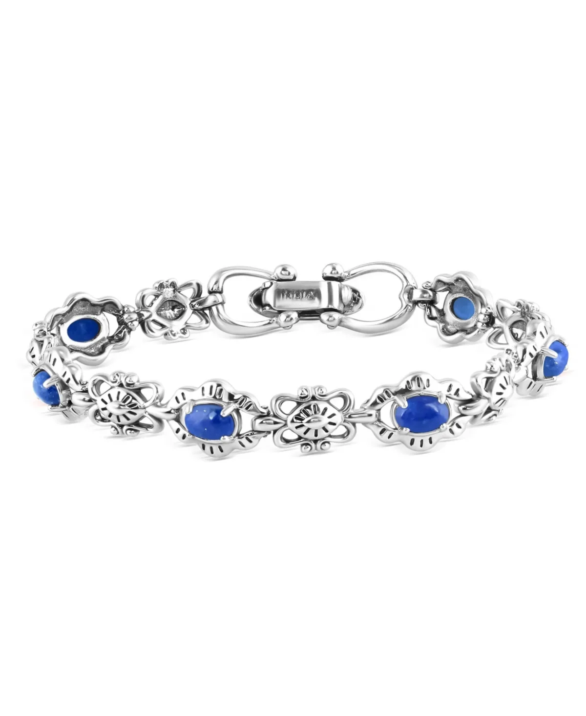 Sterling Silver Lapis Gemstone Concha Link Bracelet, Size Large by American West Jewelry